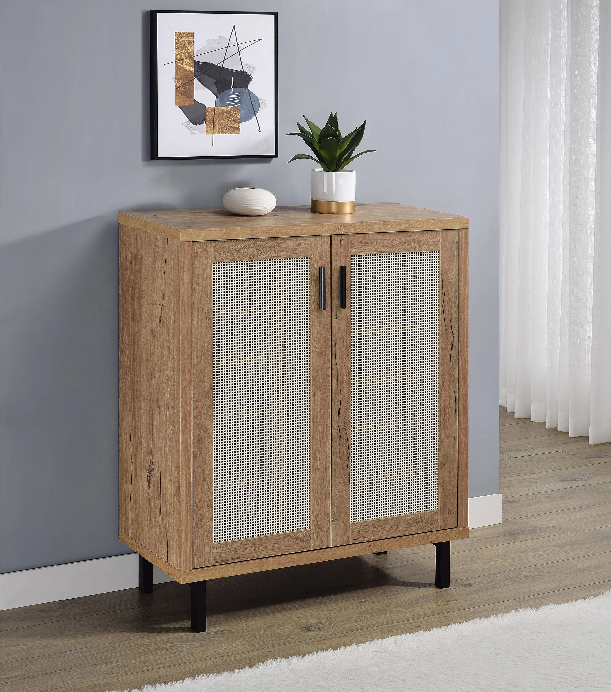 Teller 2-door Shoe Storage Cabinet Natural Oak - Image 3