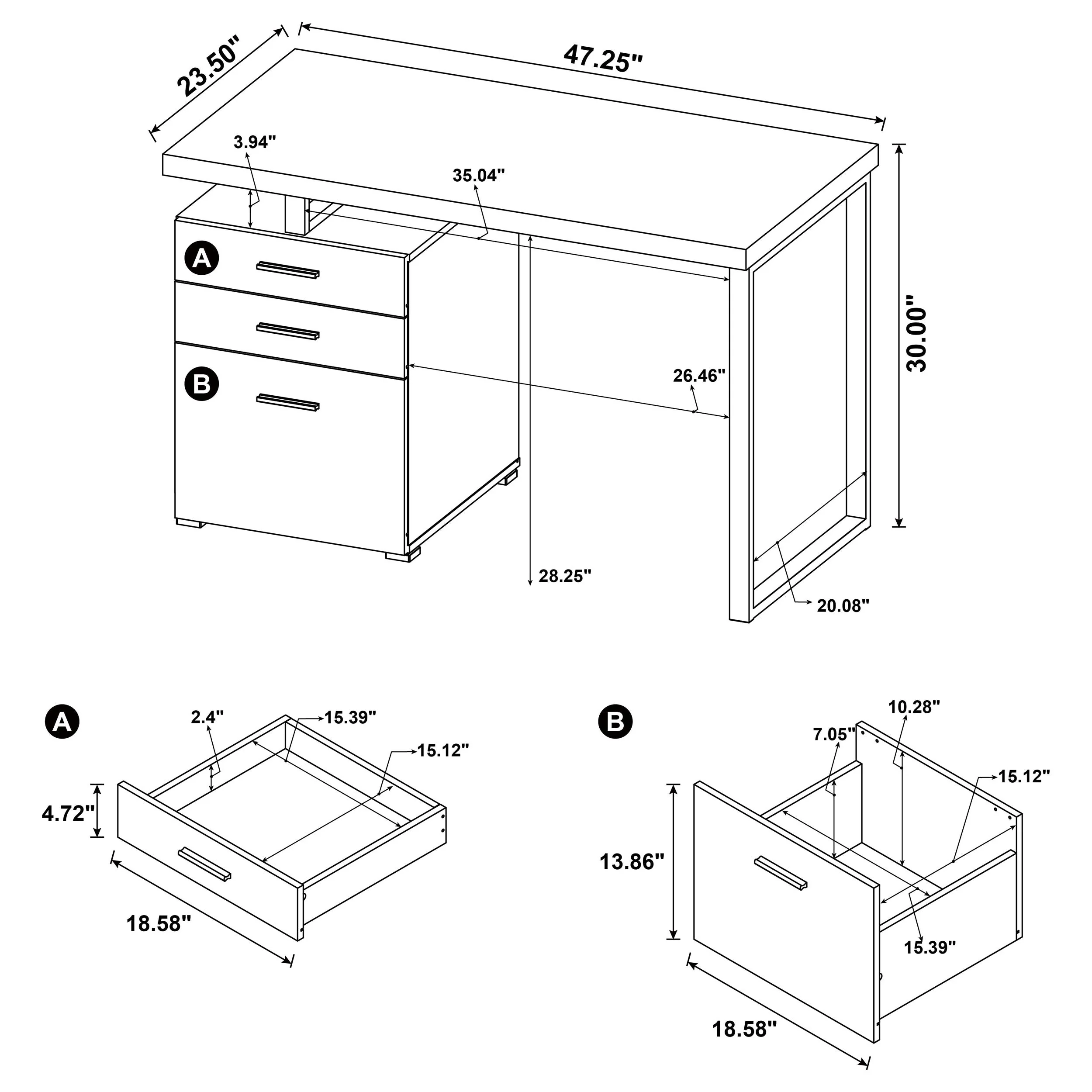 Brennan 47-inch 3-drawer Office Computer Desk - Image 34