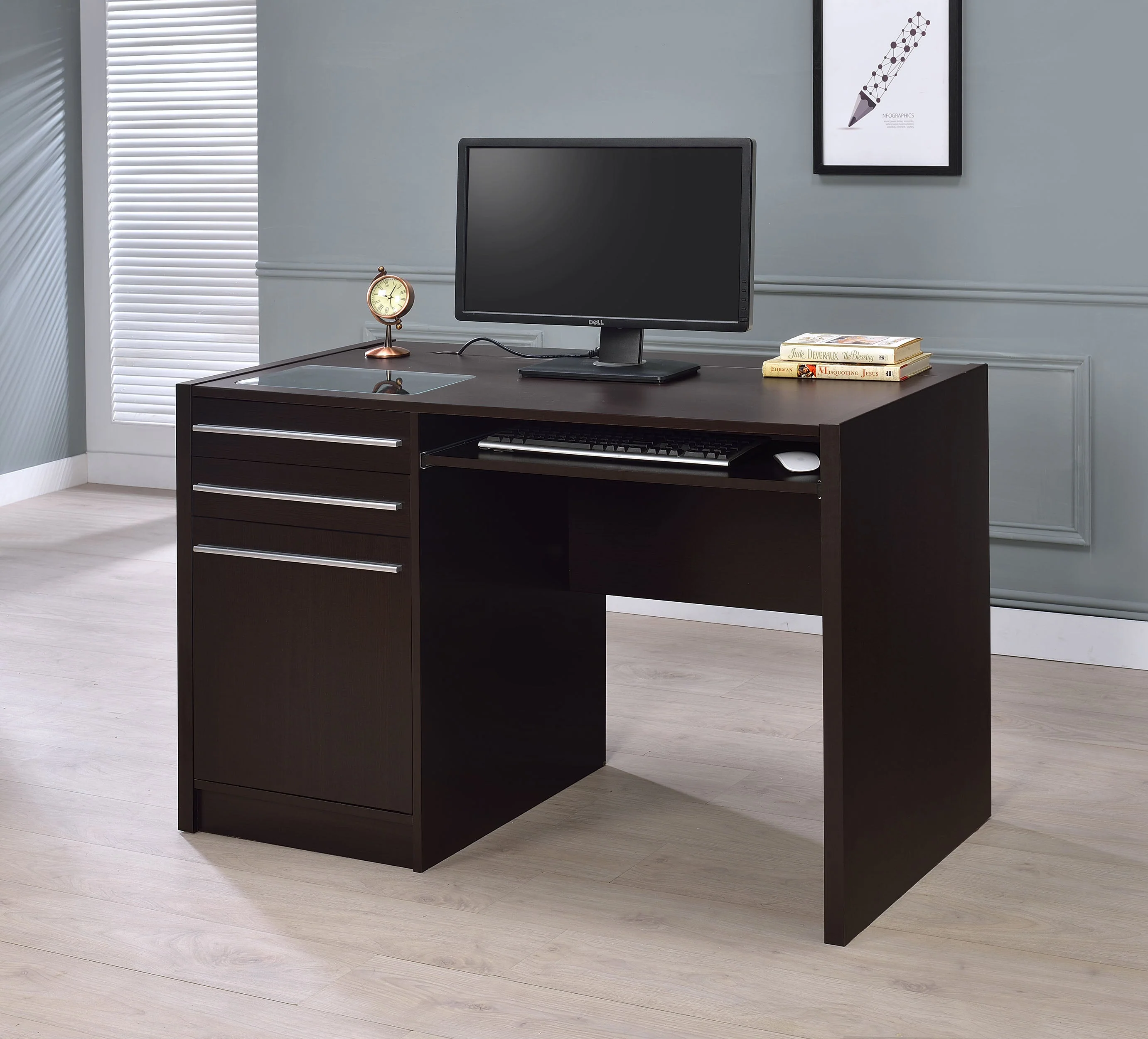 Halston 47-inch 2-drawer Office Desk with Cabinet Cappuccino - Image 3