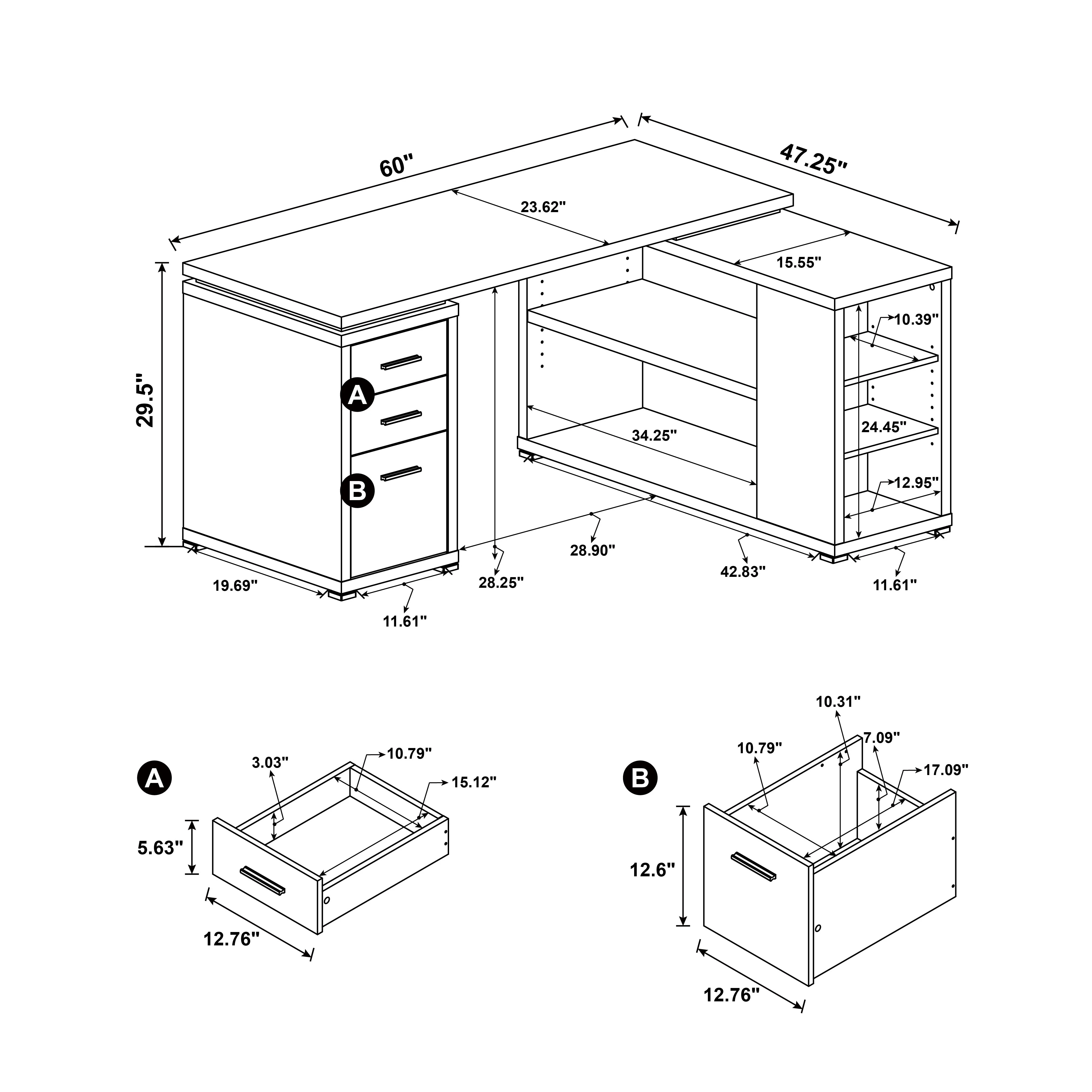 Yvette 60-inch 3-drawer L-Shape Computer Desk - Image 46