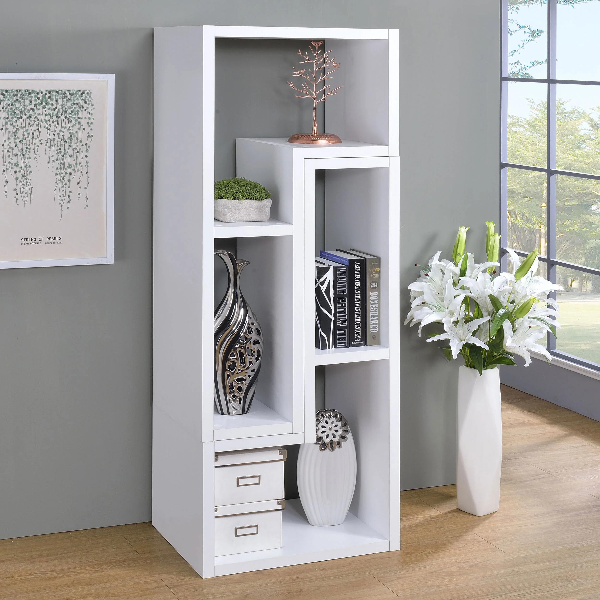 Velma Multipurpose TV Stand and Bookshelf White - Image 4