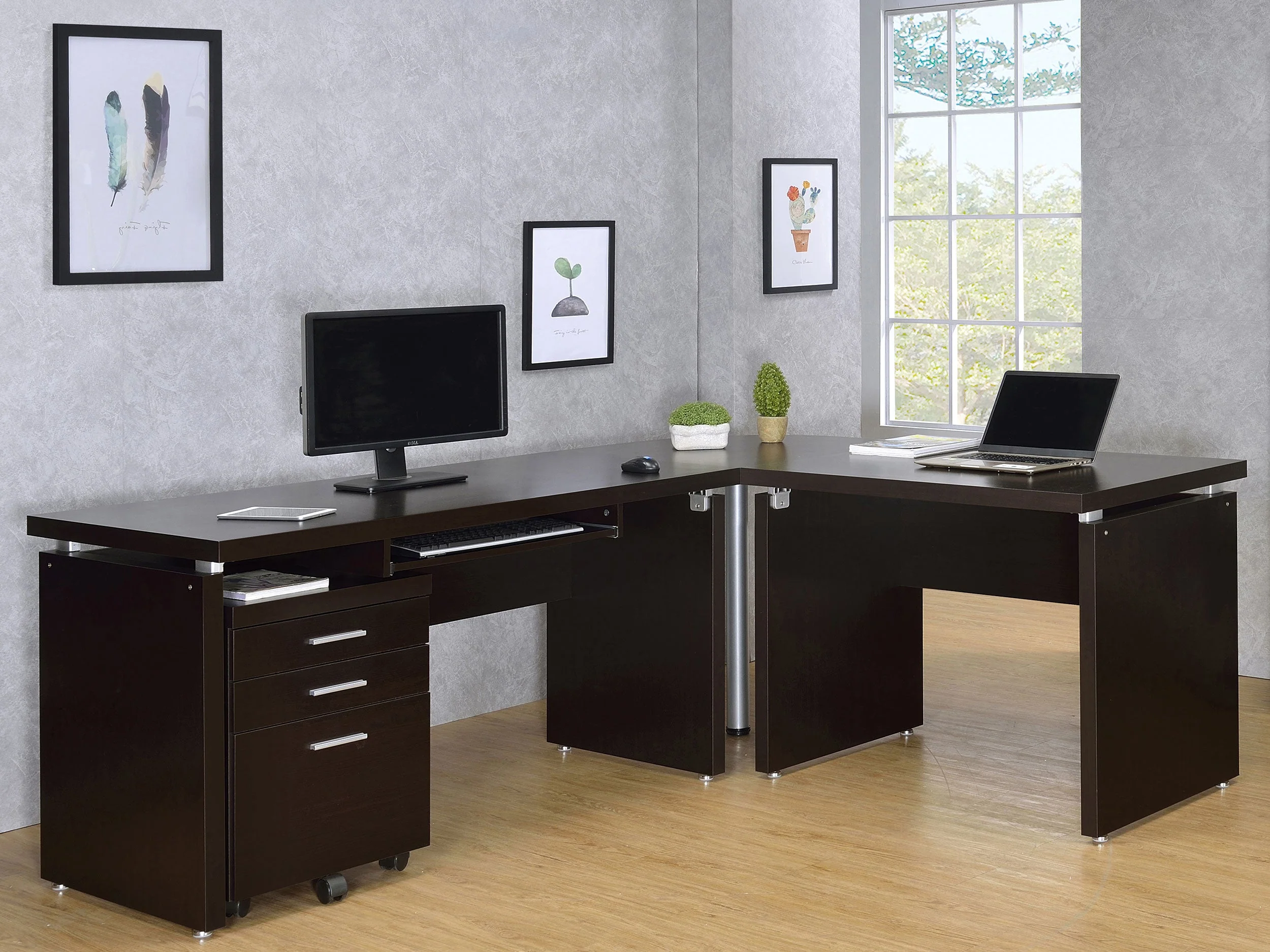 Skylar L-Shape Desk with Mobile File Cabinet Cappuccino - Image 2