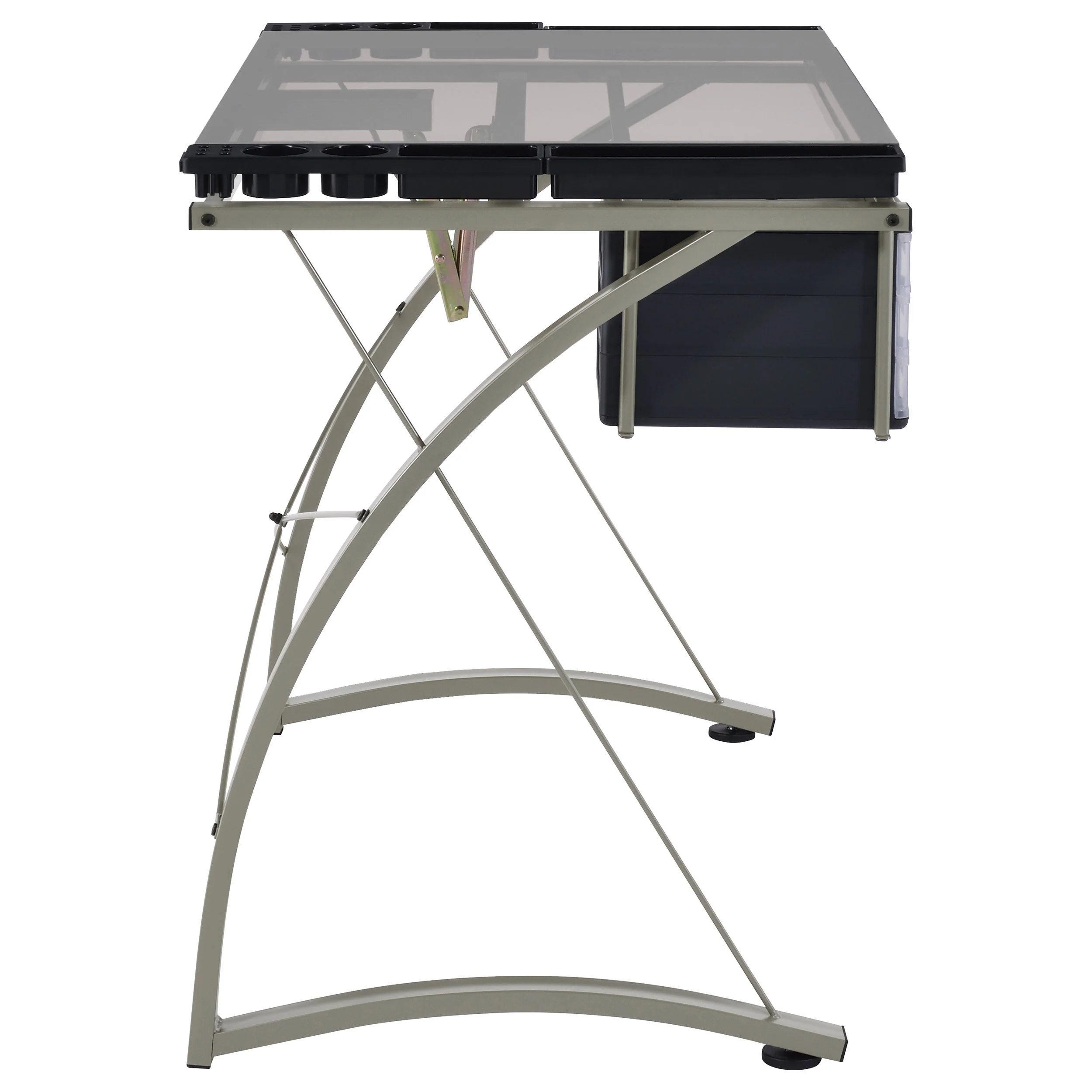 Melo 41-inch Glass Top Drafting Table with Storage Silver - Image 12