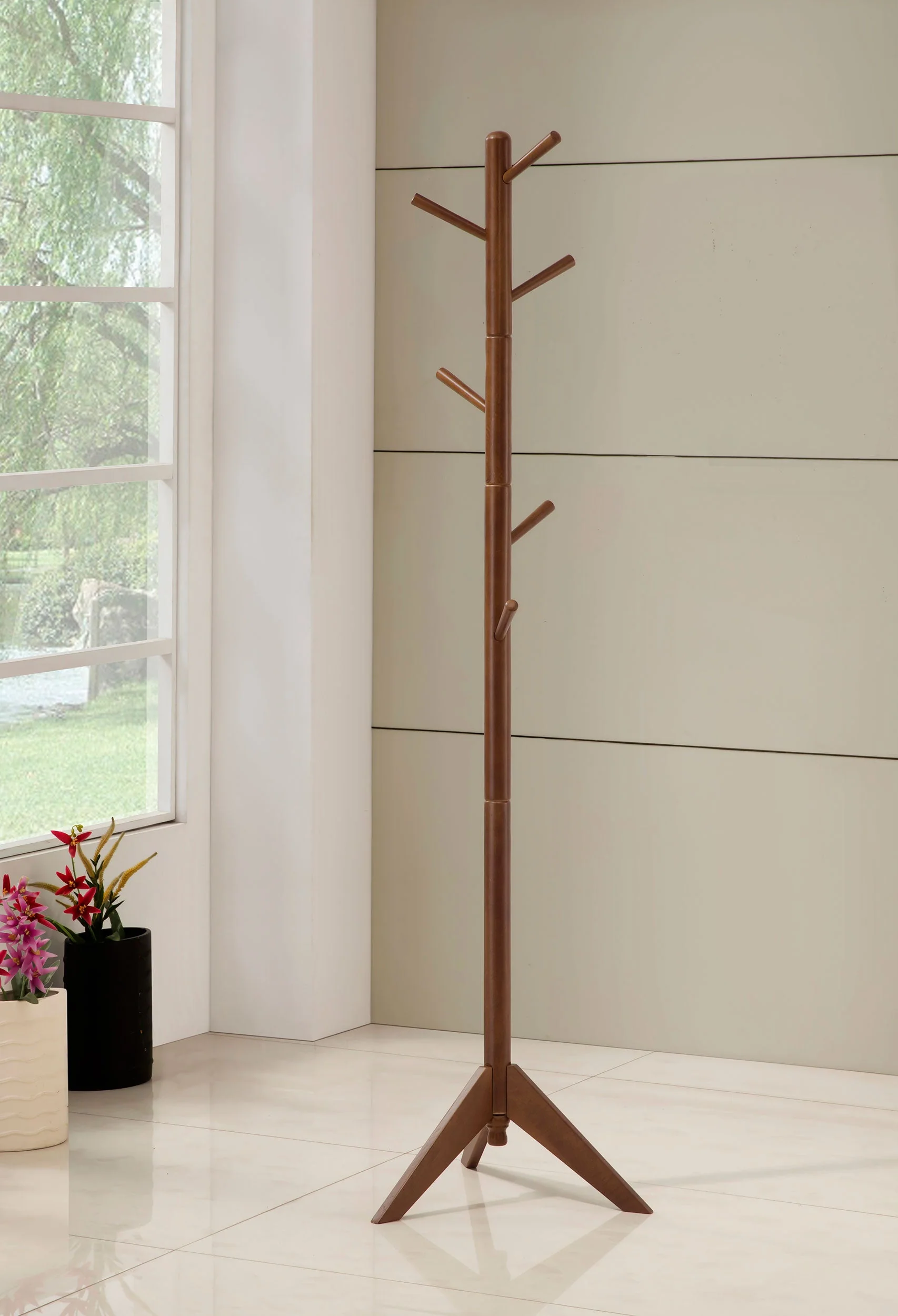 Devlin 6 Hook Freestanding Wood Coat Rack Hat Hanger - Image 6