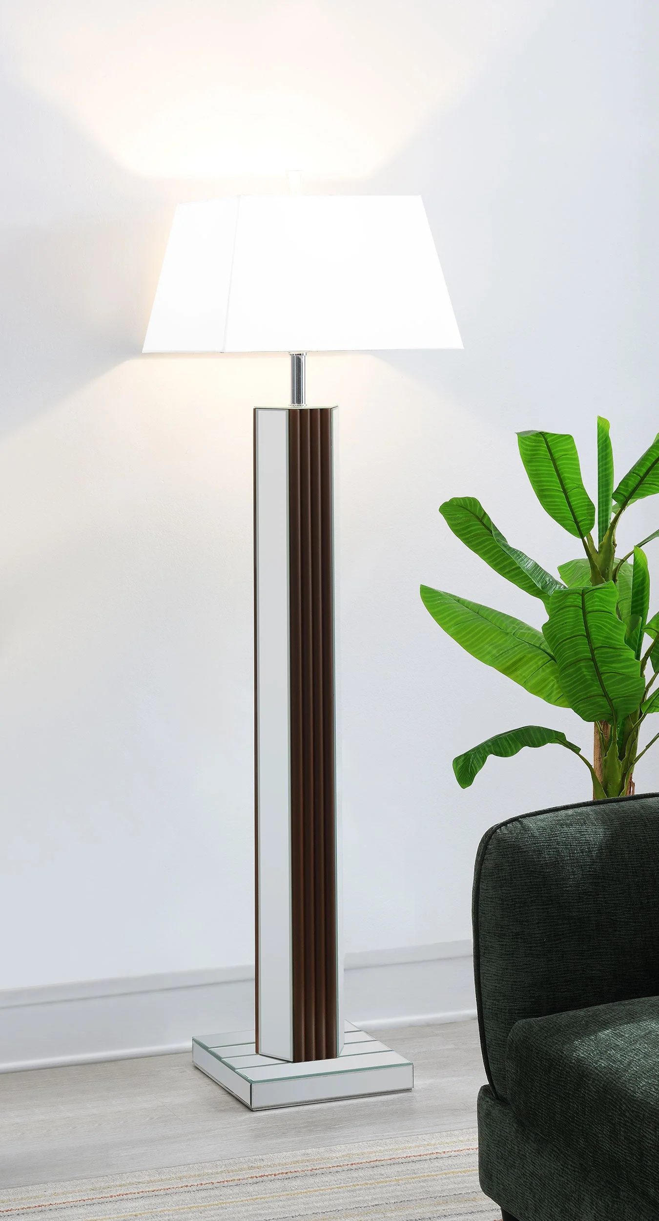 Elena 67-inch Square Tapered Mirrored Floor Lamp Brown - Image 3