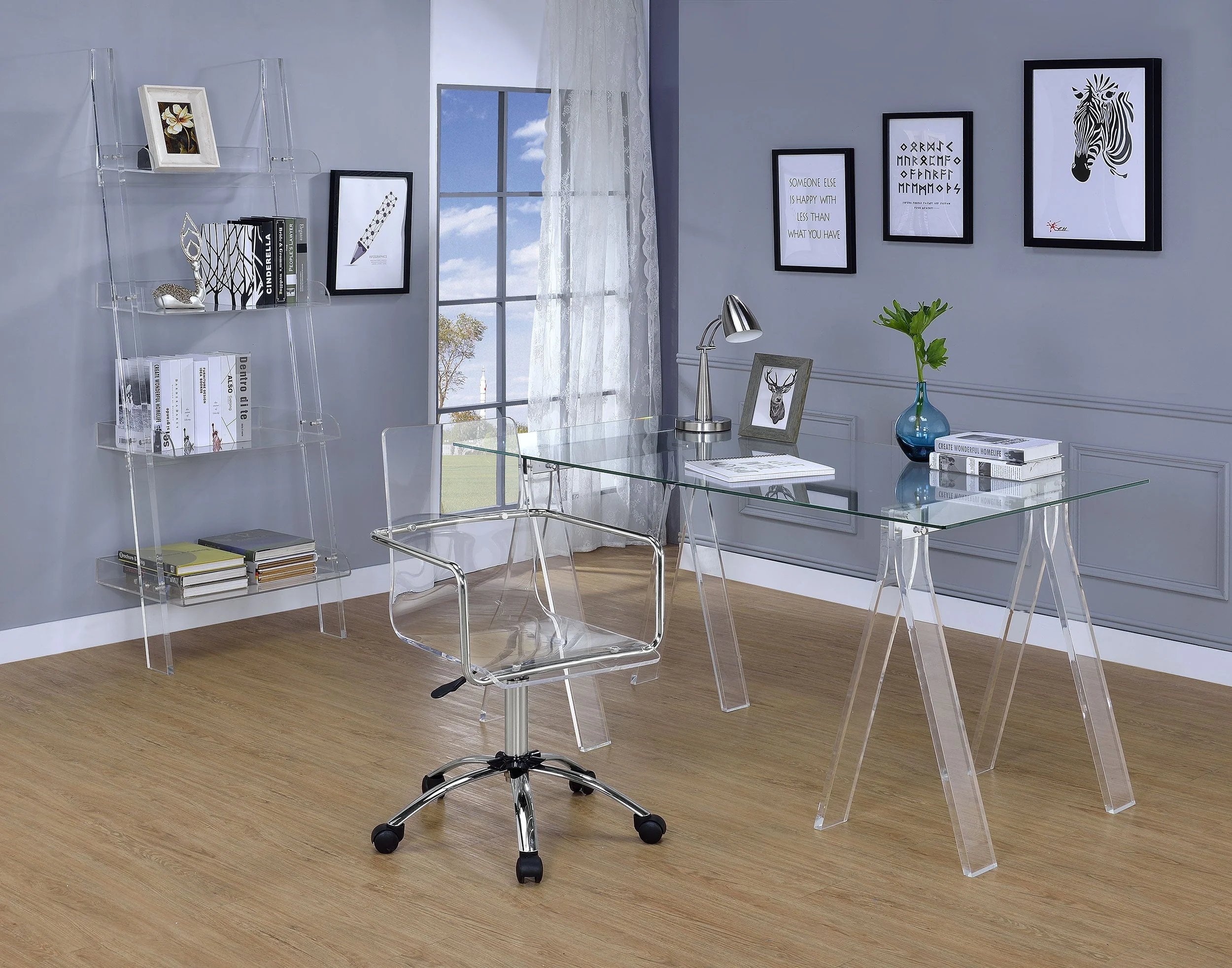 Amaturo Acrylic Adjustable Home Office Desk Chair Clear - Image 12