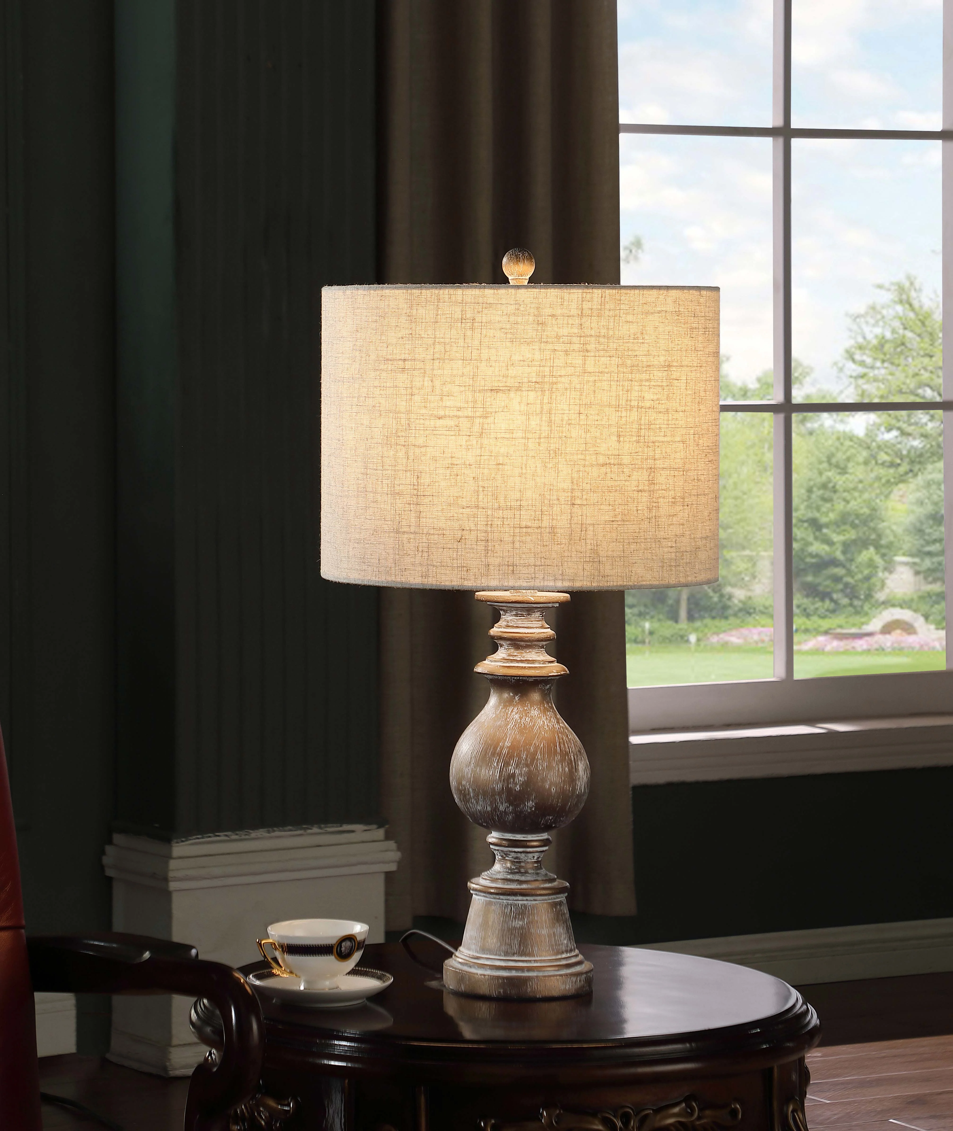 Brie 28-inch Drum Shade Urn Table Lamp Antique Gold - Image 3