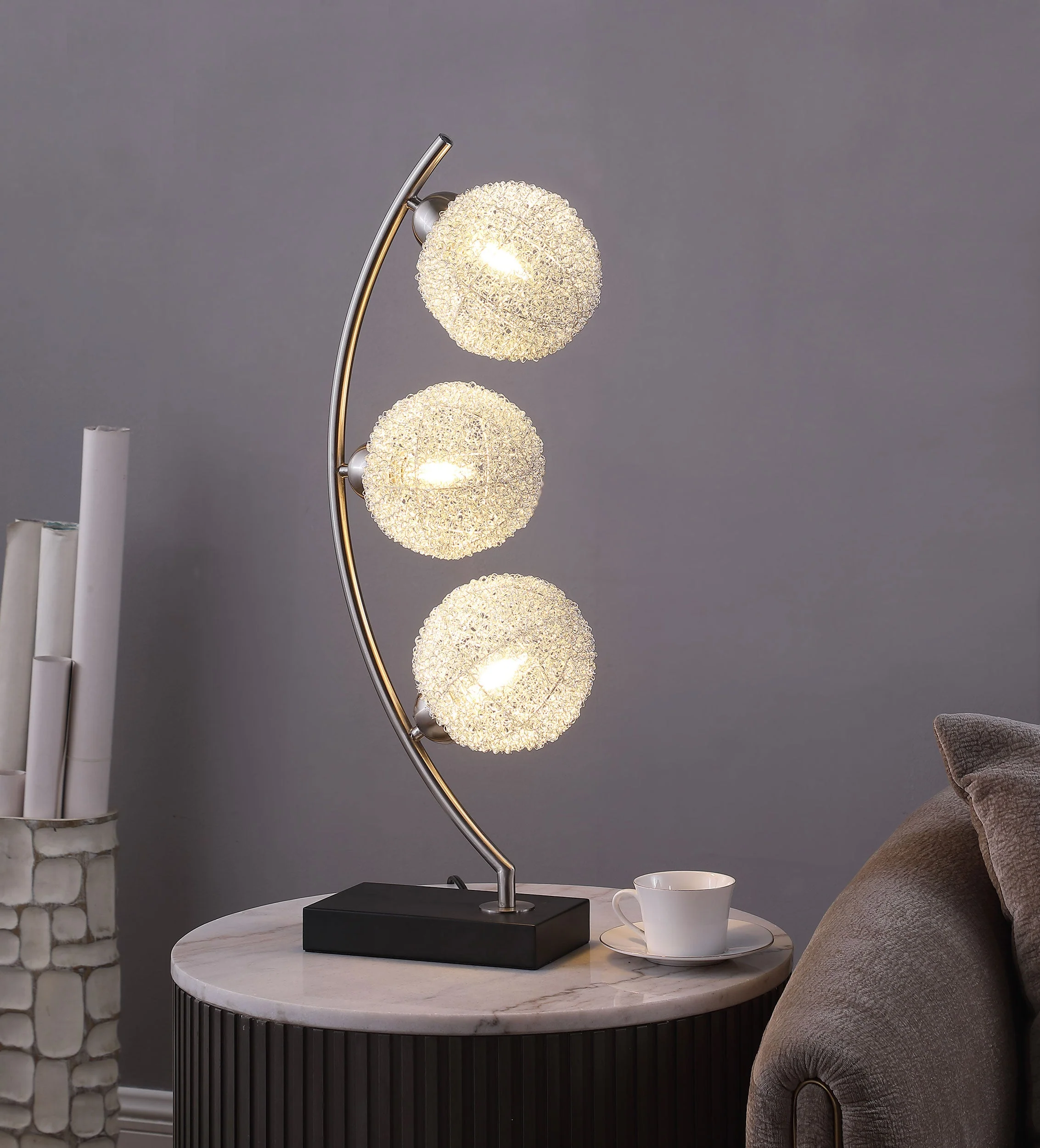 Claudia 30-inch Woven Spherical Metal Table Lamp Black - Image 3