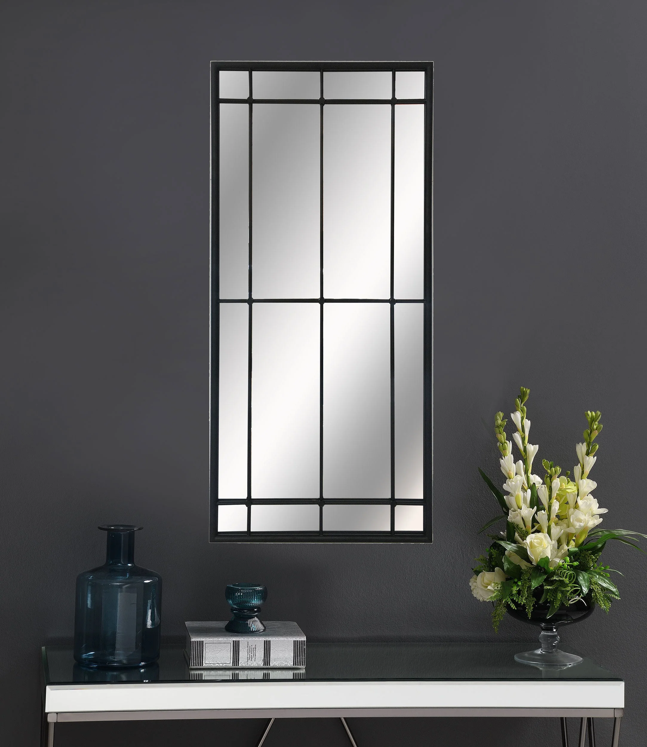 Annetta 24 x 52 Inch Window Pane Wall Mirror Black - Image 3