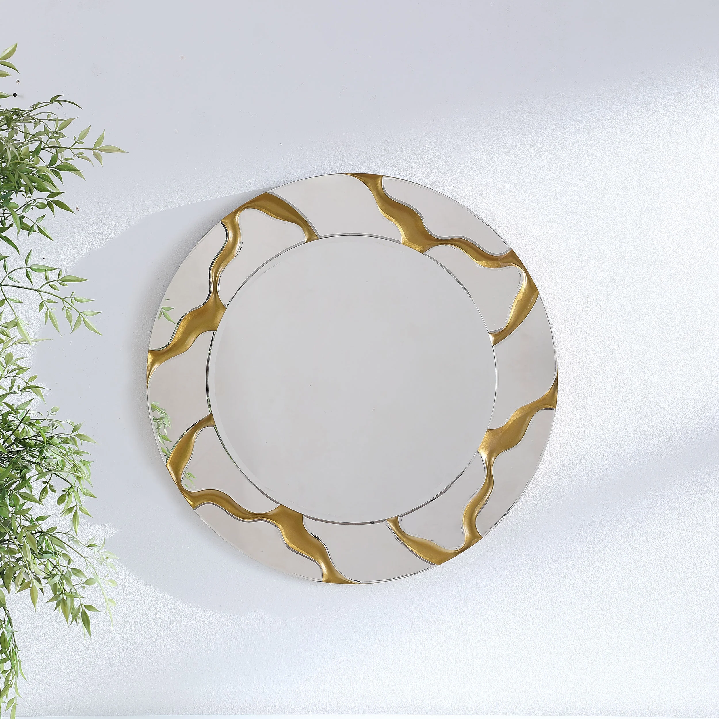 Dorinda 36 x 36 Inch Round Kintsugi Style Wall Mirror Gold - Image 3