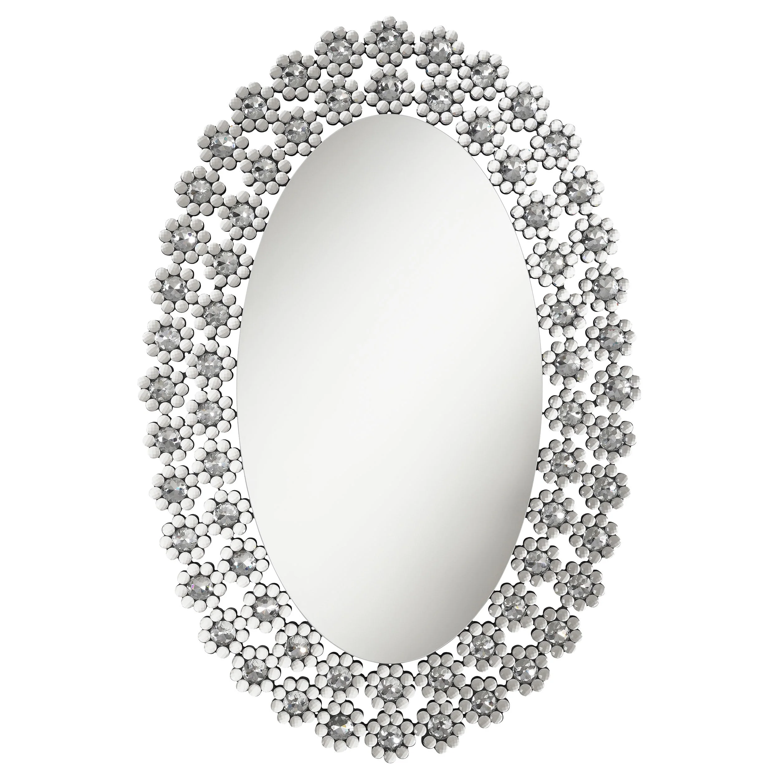 Colleen 31 x 47 Inch Oval Wall Mirror Crystal Flowers Silver - Image 4