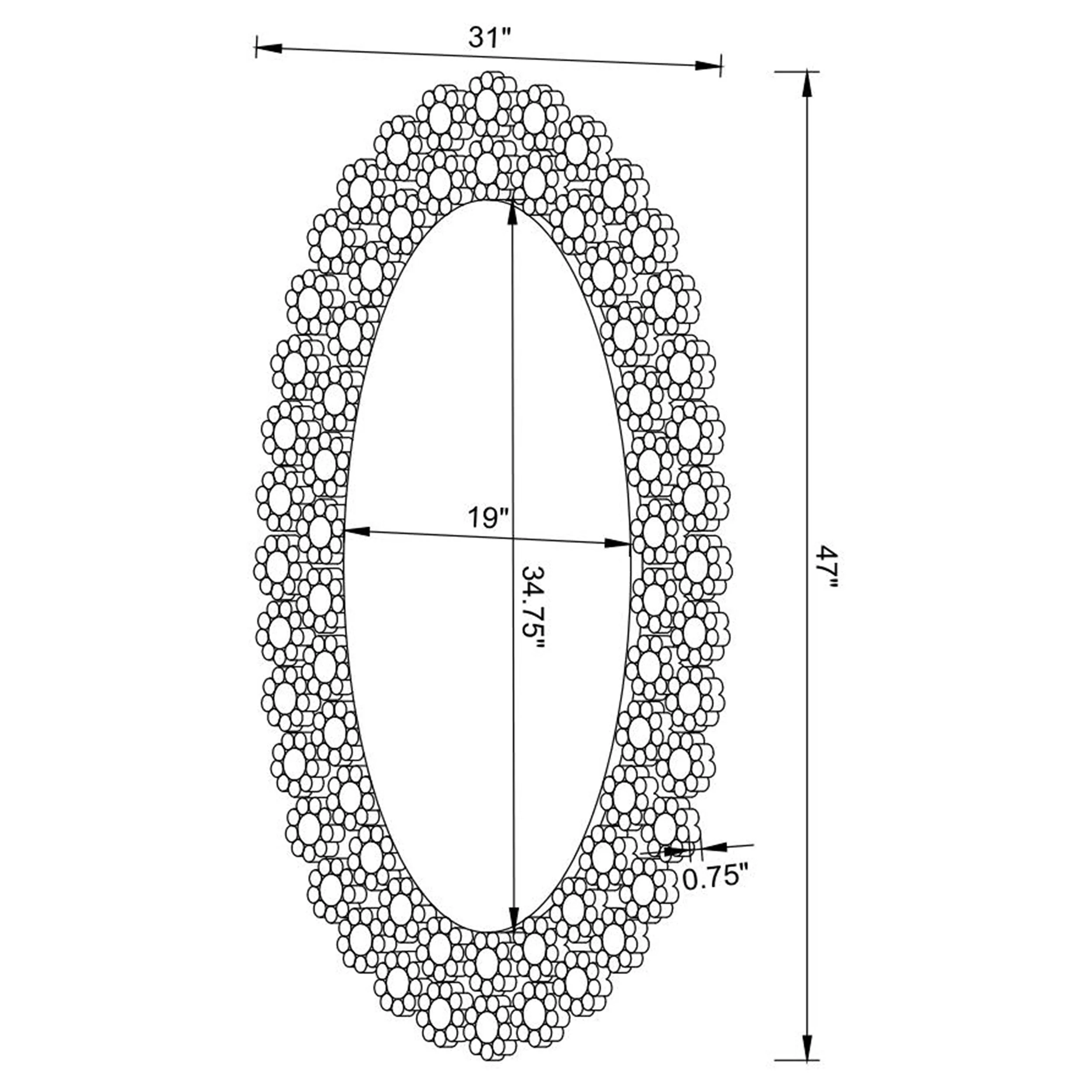 Colleen 31 x 47 Inch Oval Wall Mirror Crystal Flowers Silver - Image 8