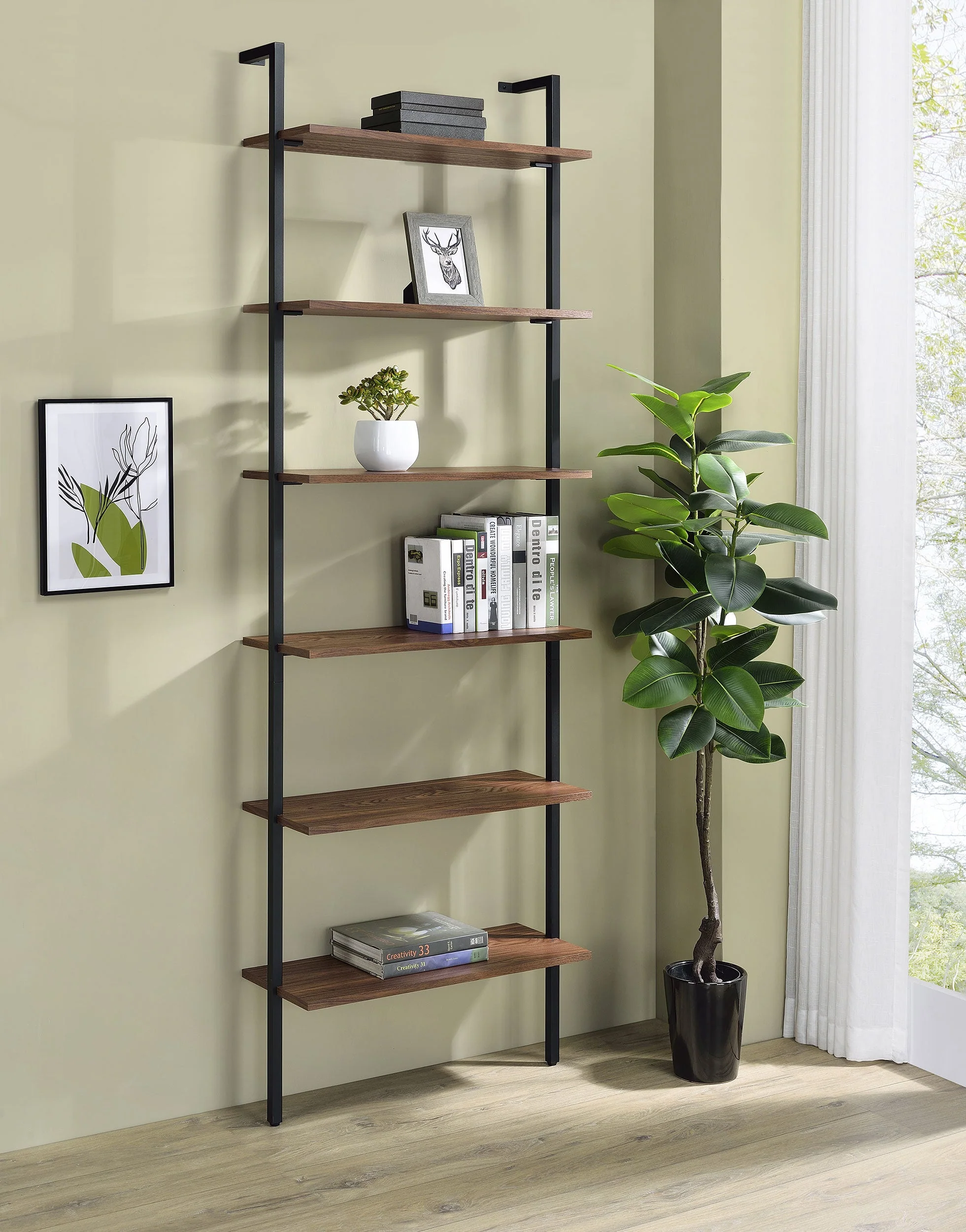 Owens 96-inch 6-shelf Wall Bookshelf Walnut - Image 3