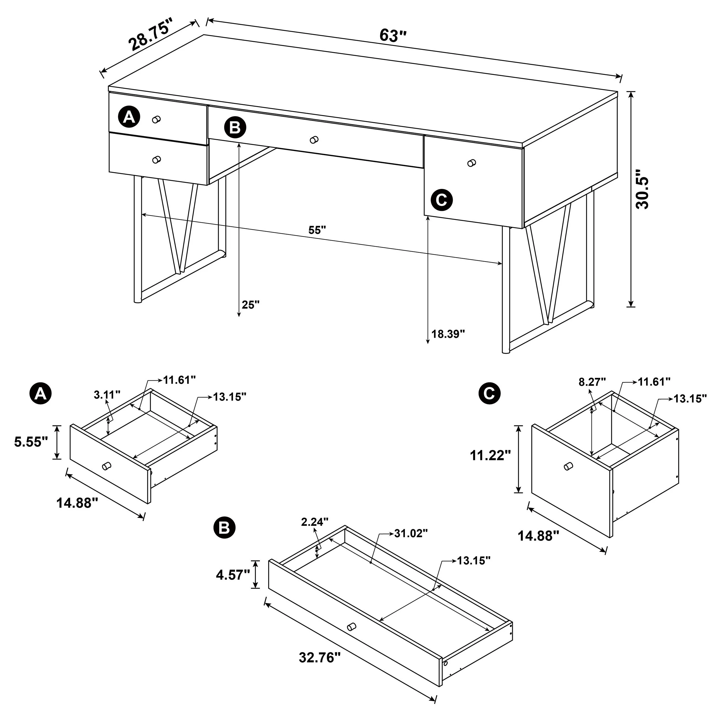 Analiese 63-inch 4-drawer Writing Desk - Image 22