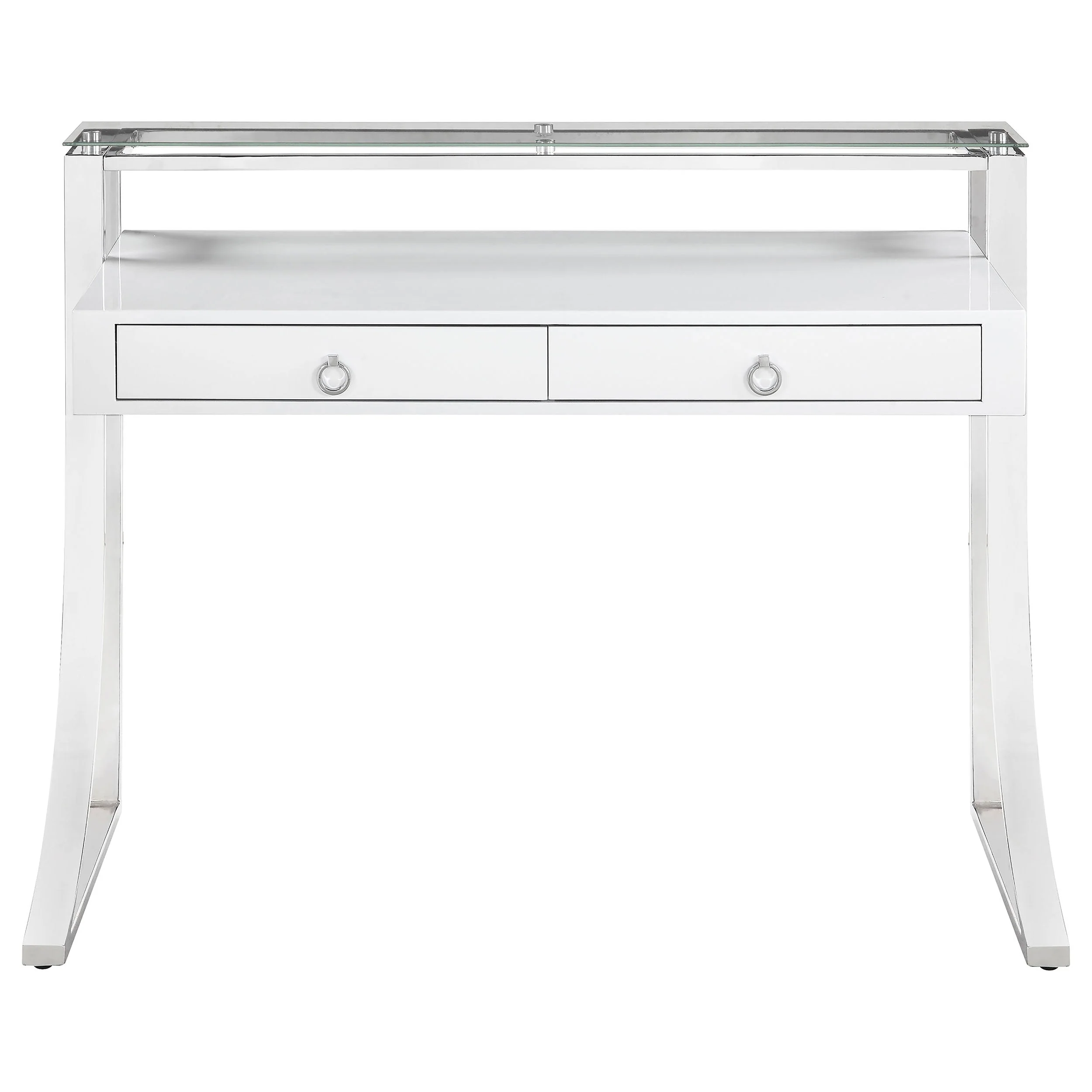Gemma 48-inch 2-drawer Writing Desk White High Gloss - Image 4