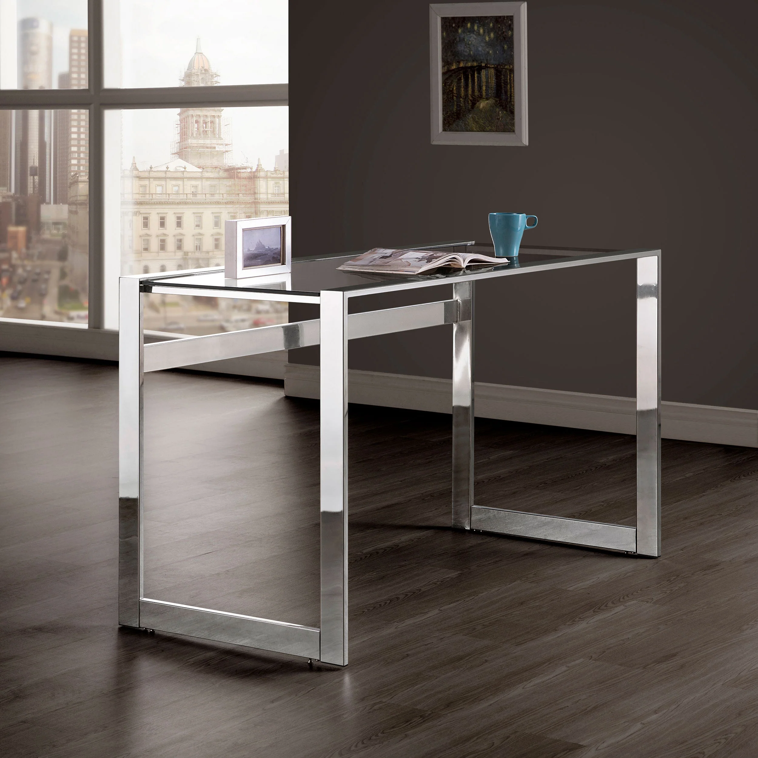 Hartford 47-inch Glass Top Writing Desk Chrome - Image 3