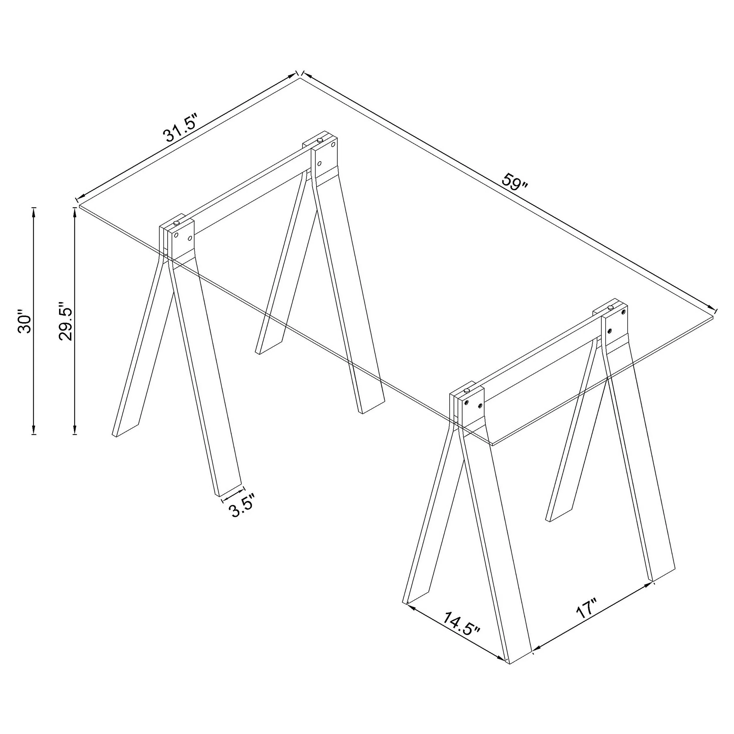 Amaturo 59-inch Glass Top Acrylic Writing Desk Clear - Image 6