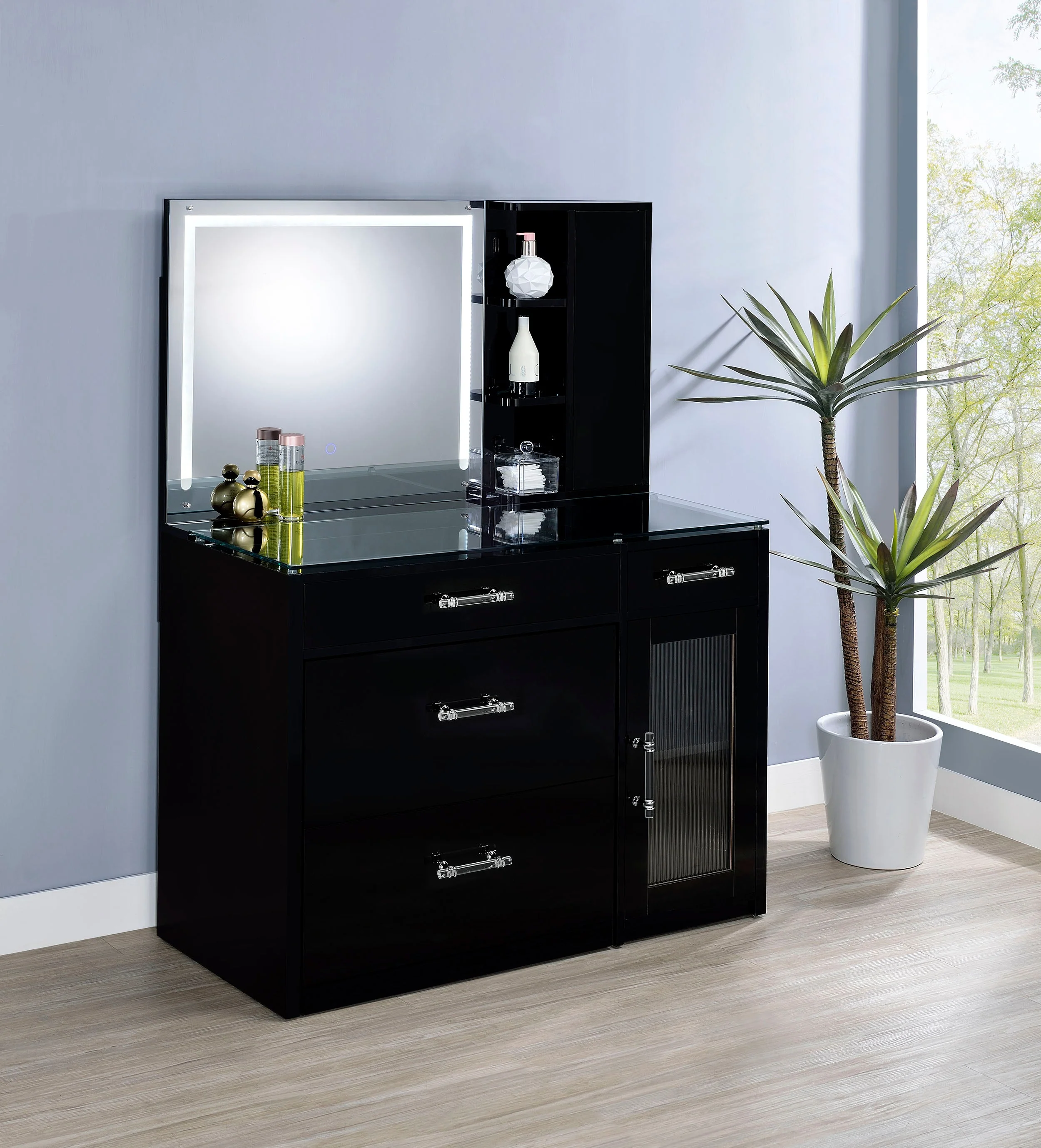 Flora 2-drawer Vanity Set with LED Mirror High Gloss - Image 6