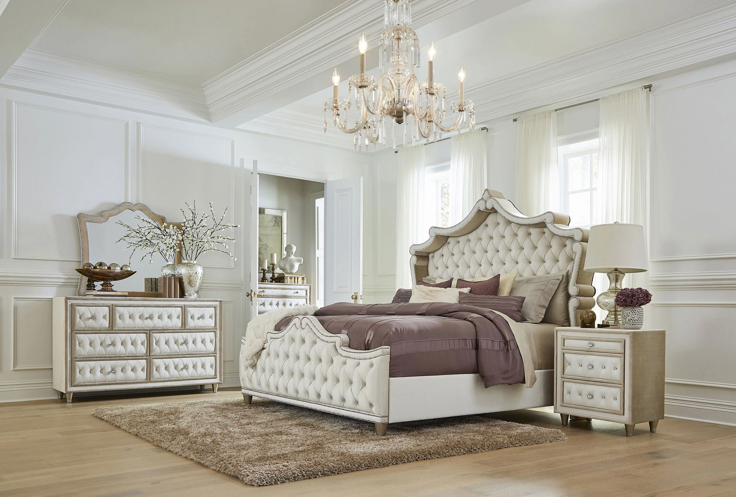 Antonella Upholstered Panel Bed Ivory and Camel - Image 17