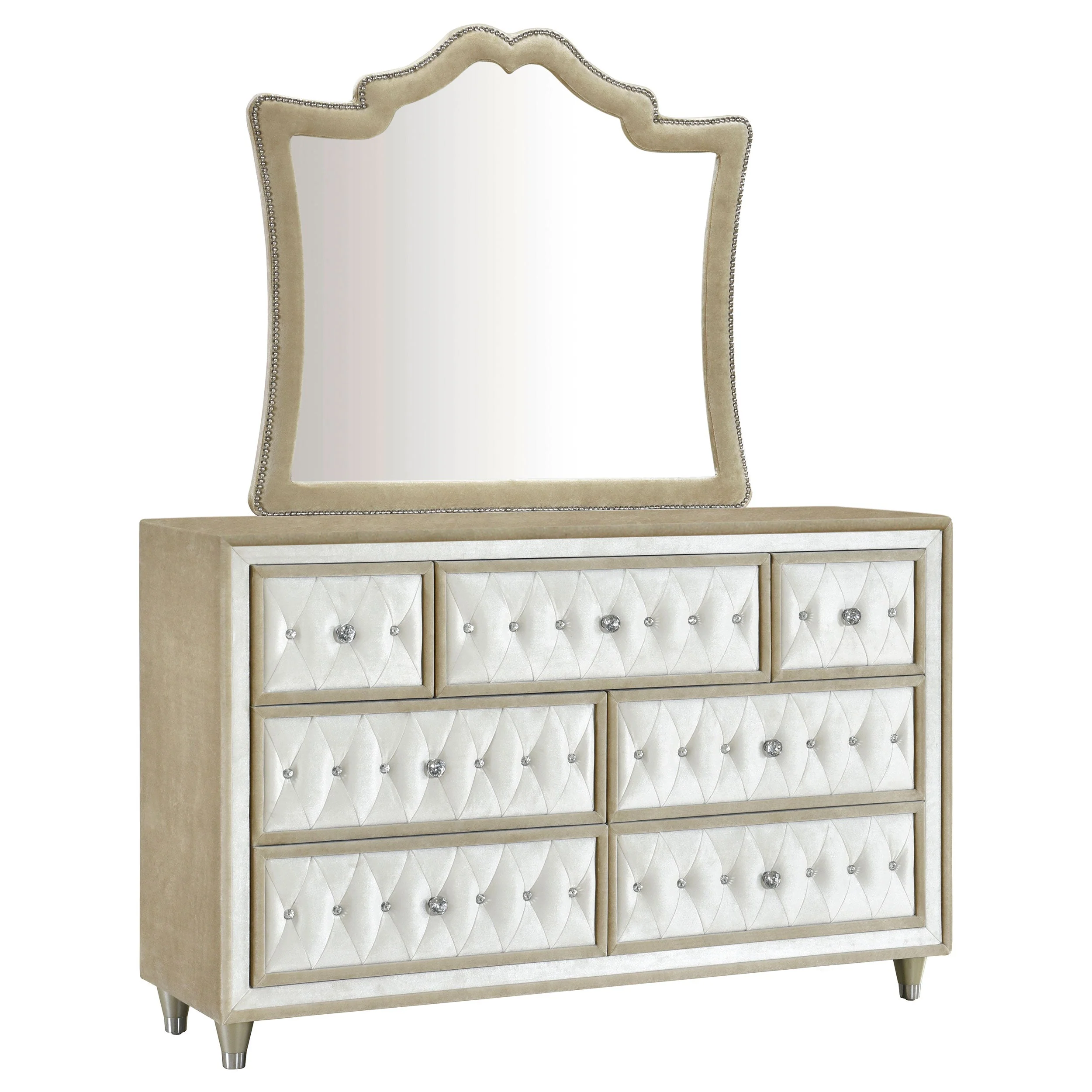 Antonella 7-drawer Upholstered Dresser with Mirror Ivory - Image 2