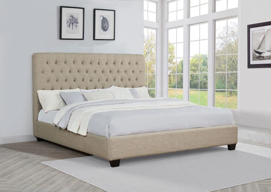 Chloe Upholstered Panel Bed Oatmeal - Image 4
