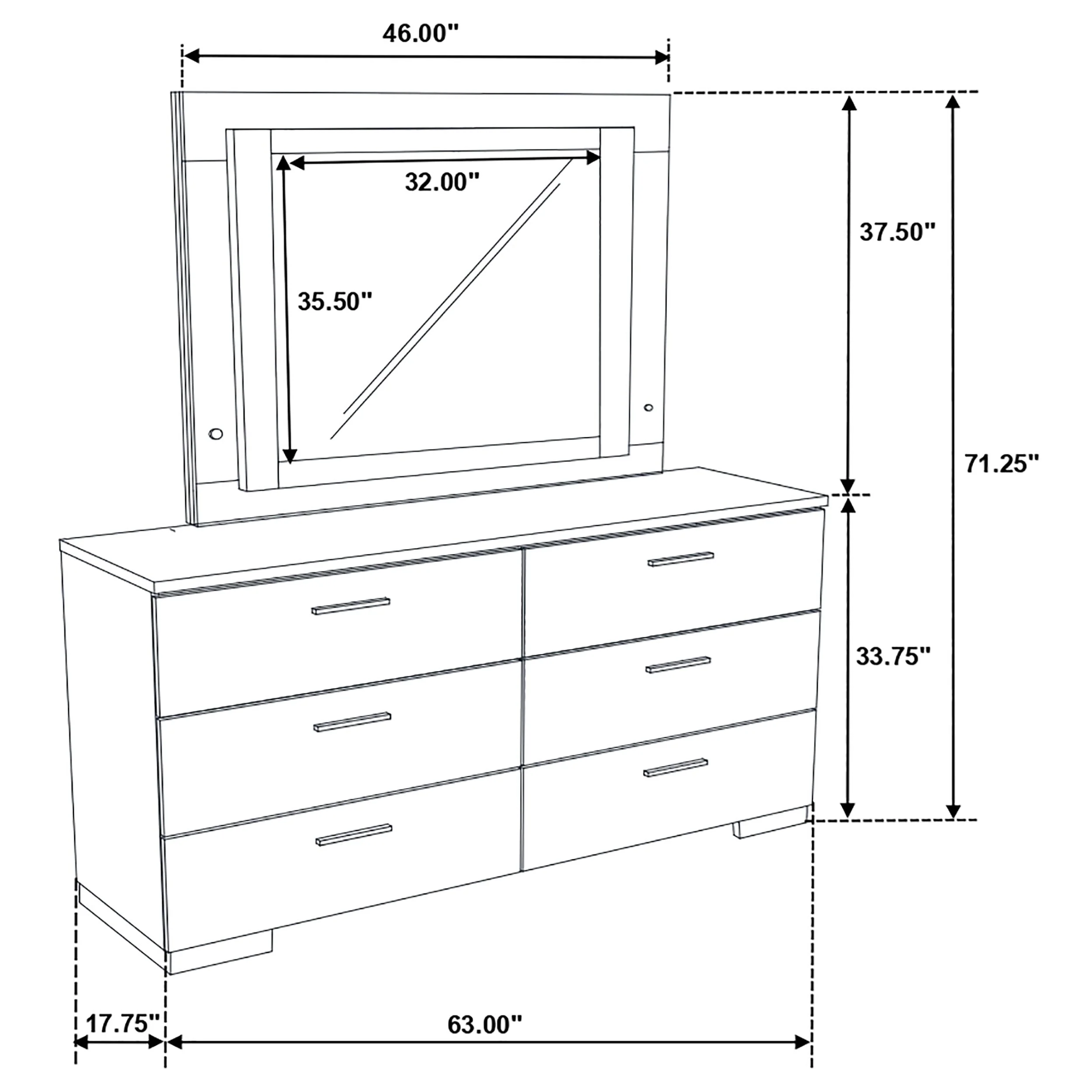 Felicity 6-drawer Dresser with LED Mirror White High Gloss - Image 5