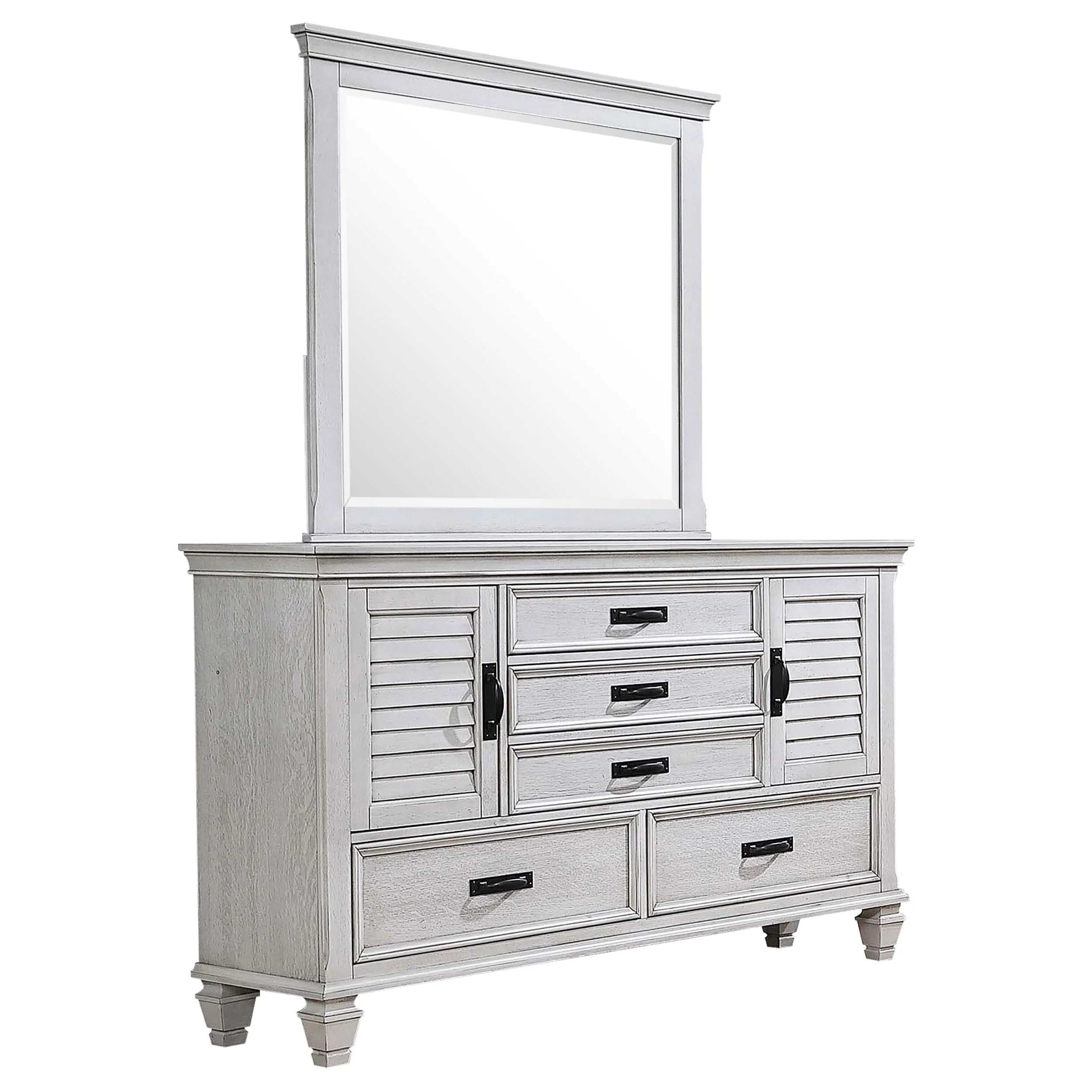 Franco 5-drawer Dresser with Mirror Distressed White - Image 2