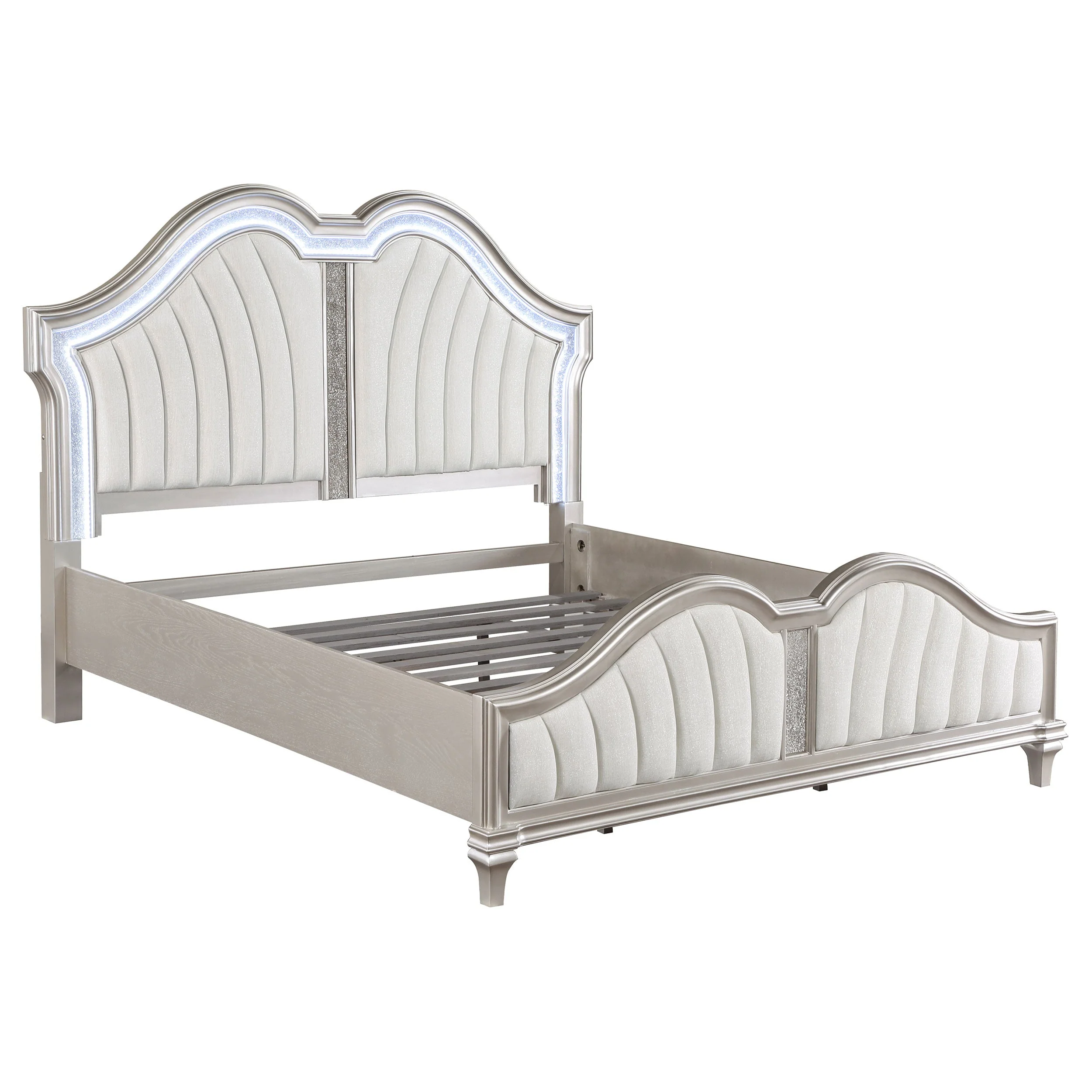 Evangeline Wood LED Panel Bed Silver Oak - Image 6