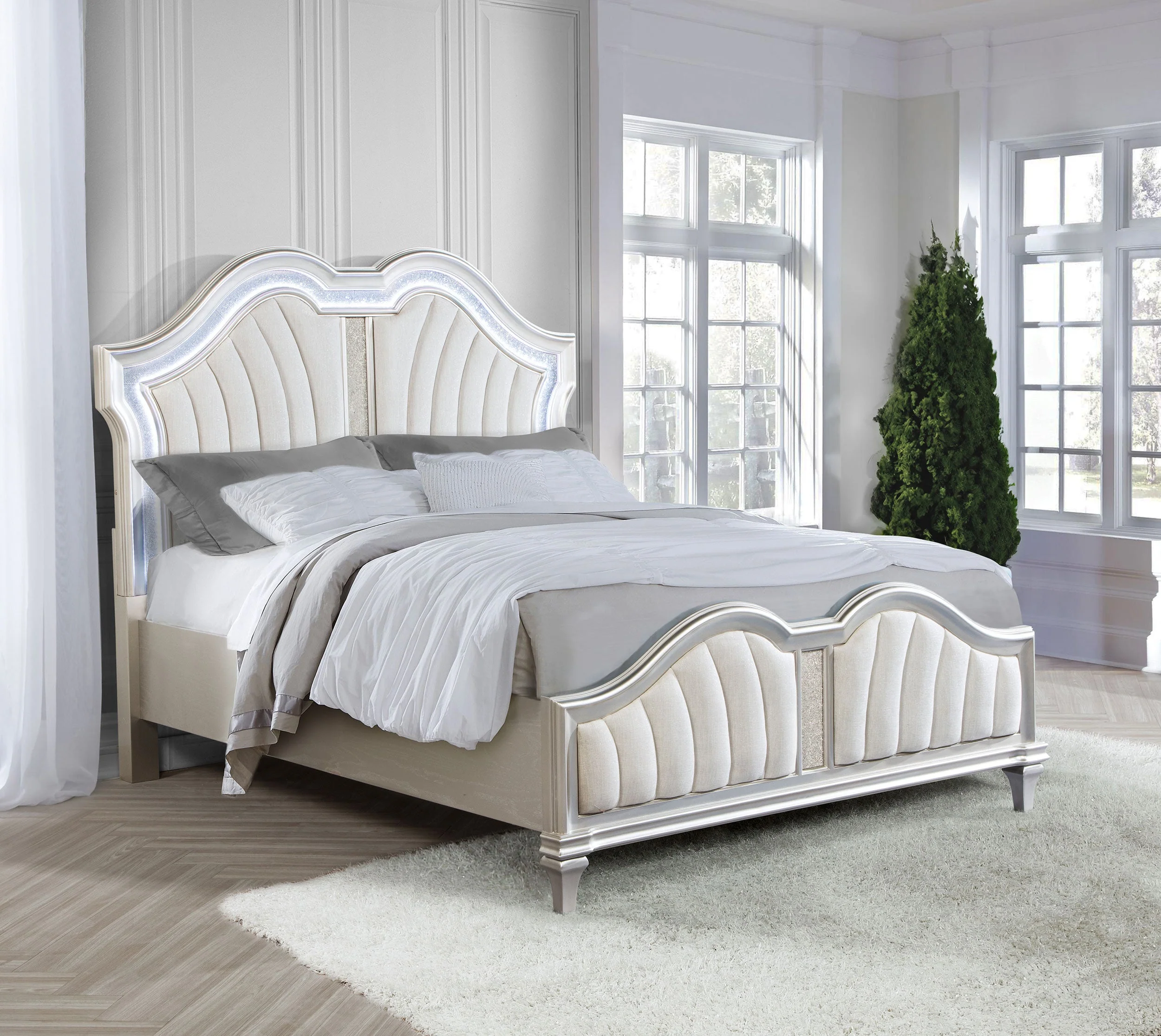 Evangeline Wood LED Panel Bed Silver Oak - Image 7
