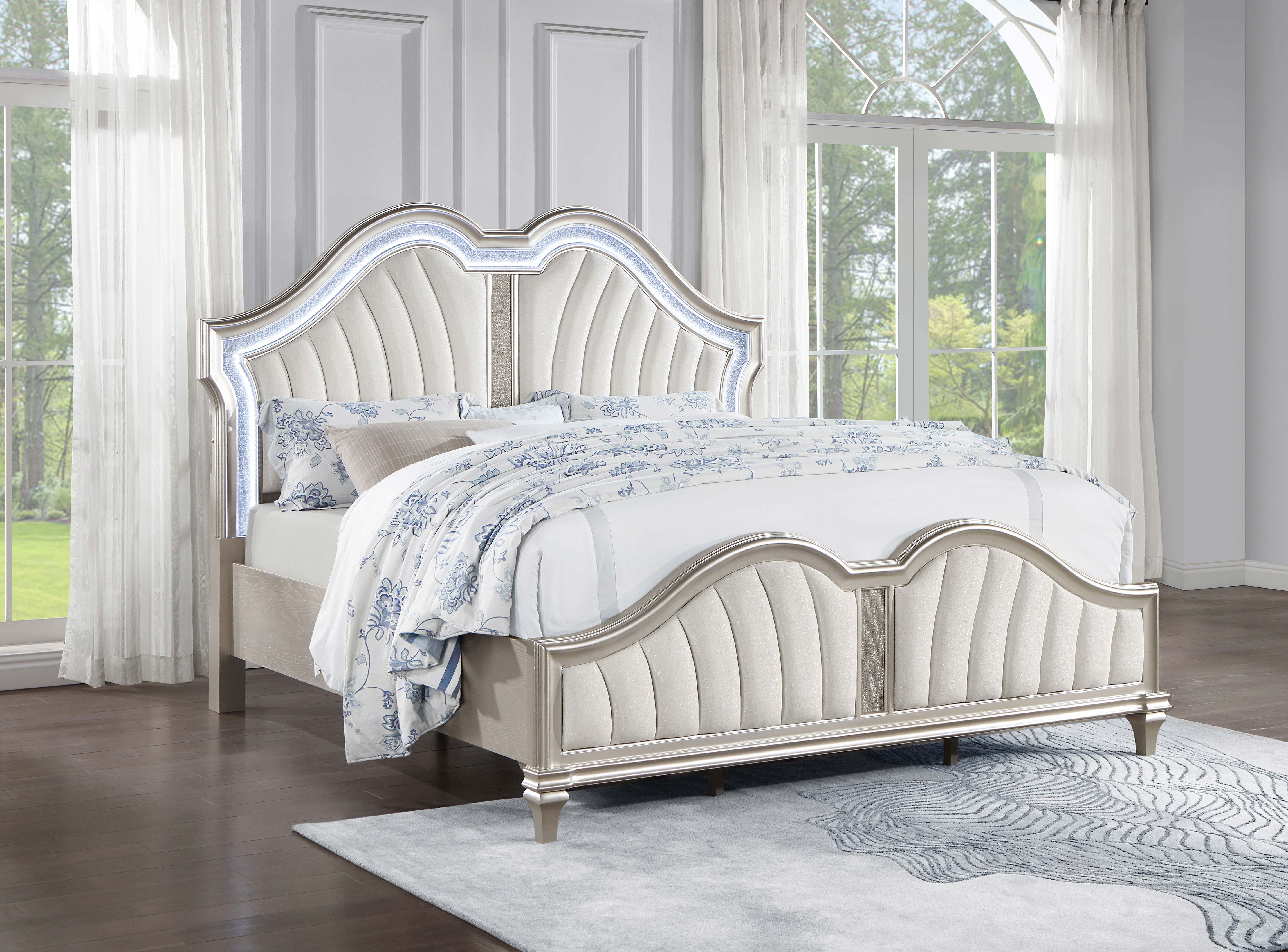 Evangeline Wood LED Panel Bed Silver Oak - Image 8