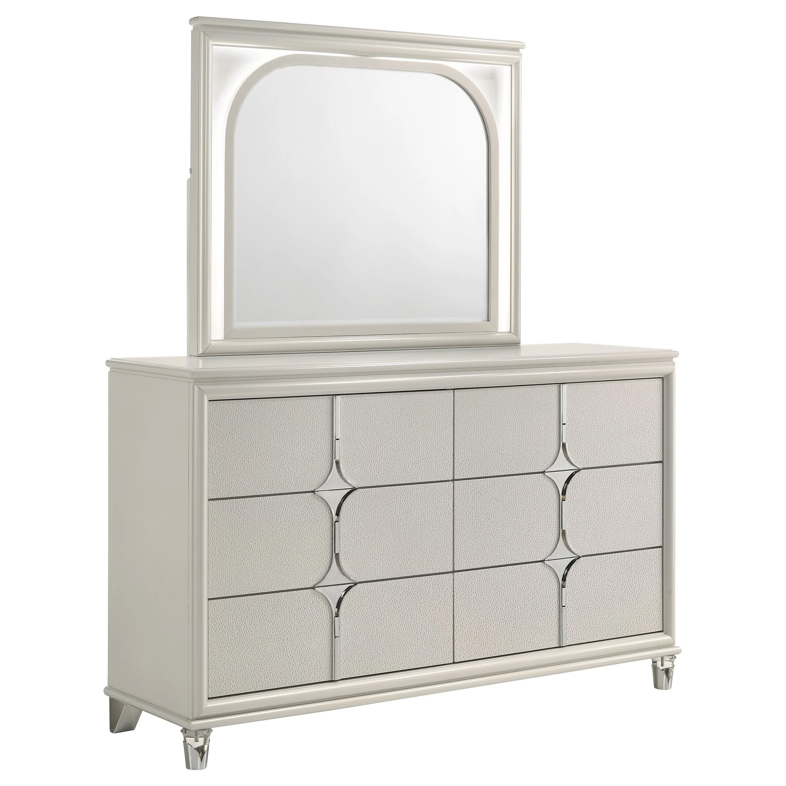 Olivia 6-drawer Dresser and LED Mirror Pearl White - Image 2