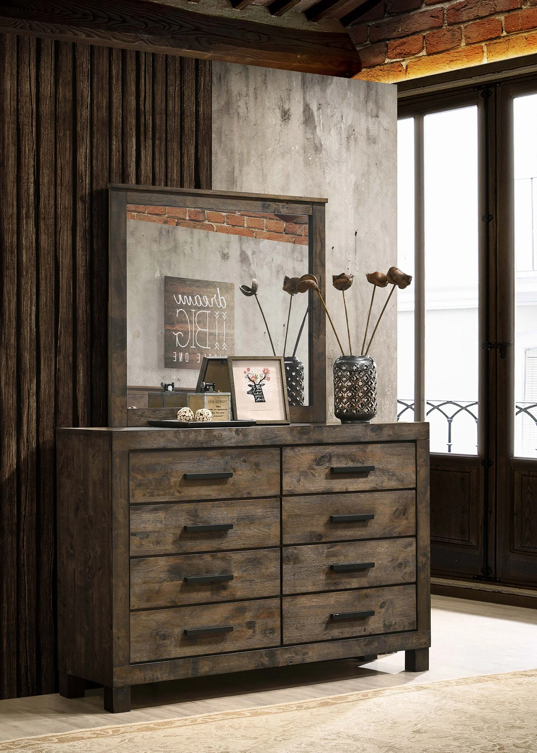 Woodmont 8-drawer Dresser with Mirror Rustic Golden Brown - Image 3