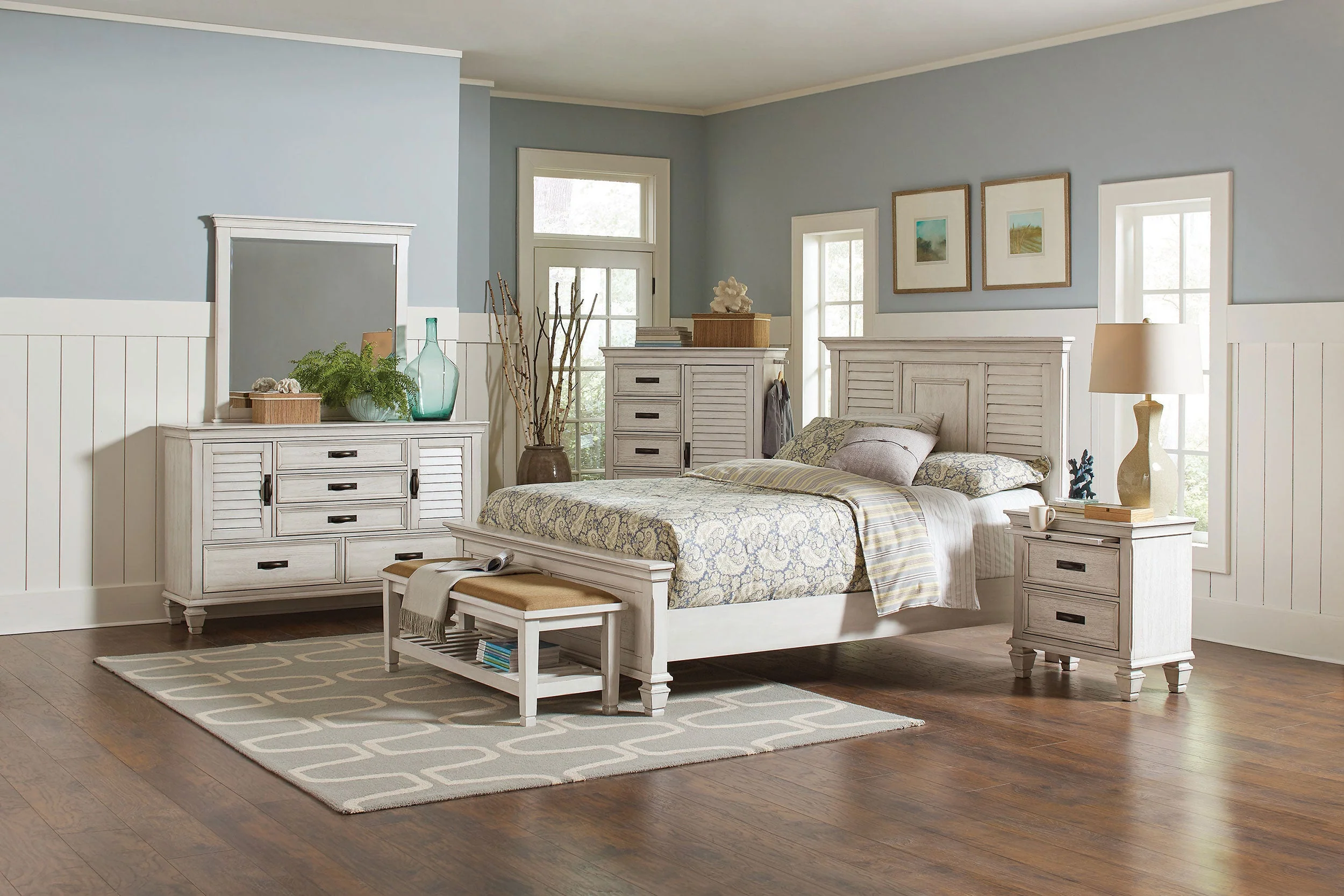 Franco Wood Panel Bed Distressed - Image 19