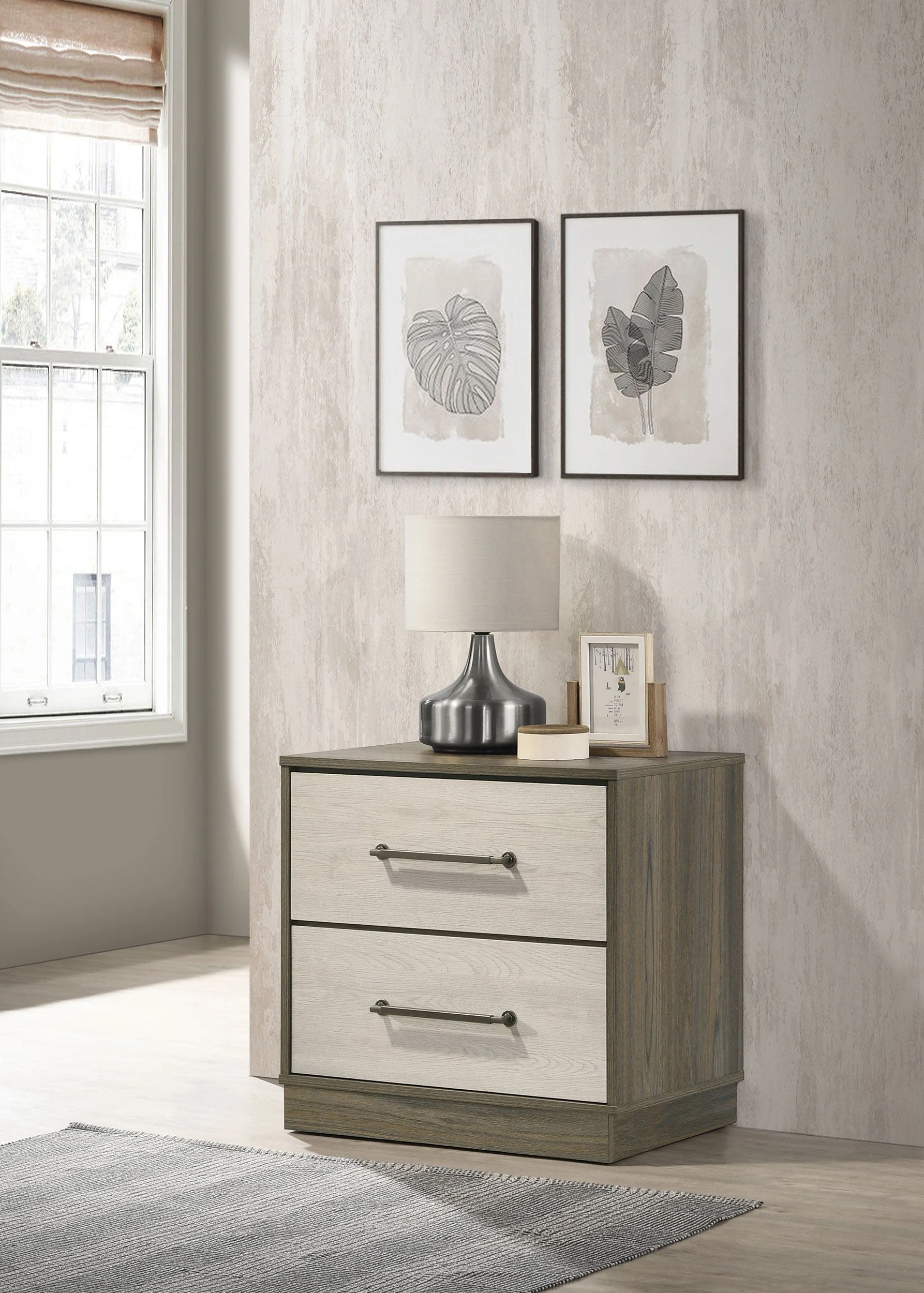 Fenwick 2-drawer Nightstand Bedside Table Grey Oak - Image 3