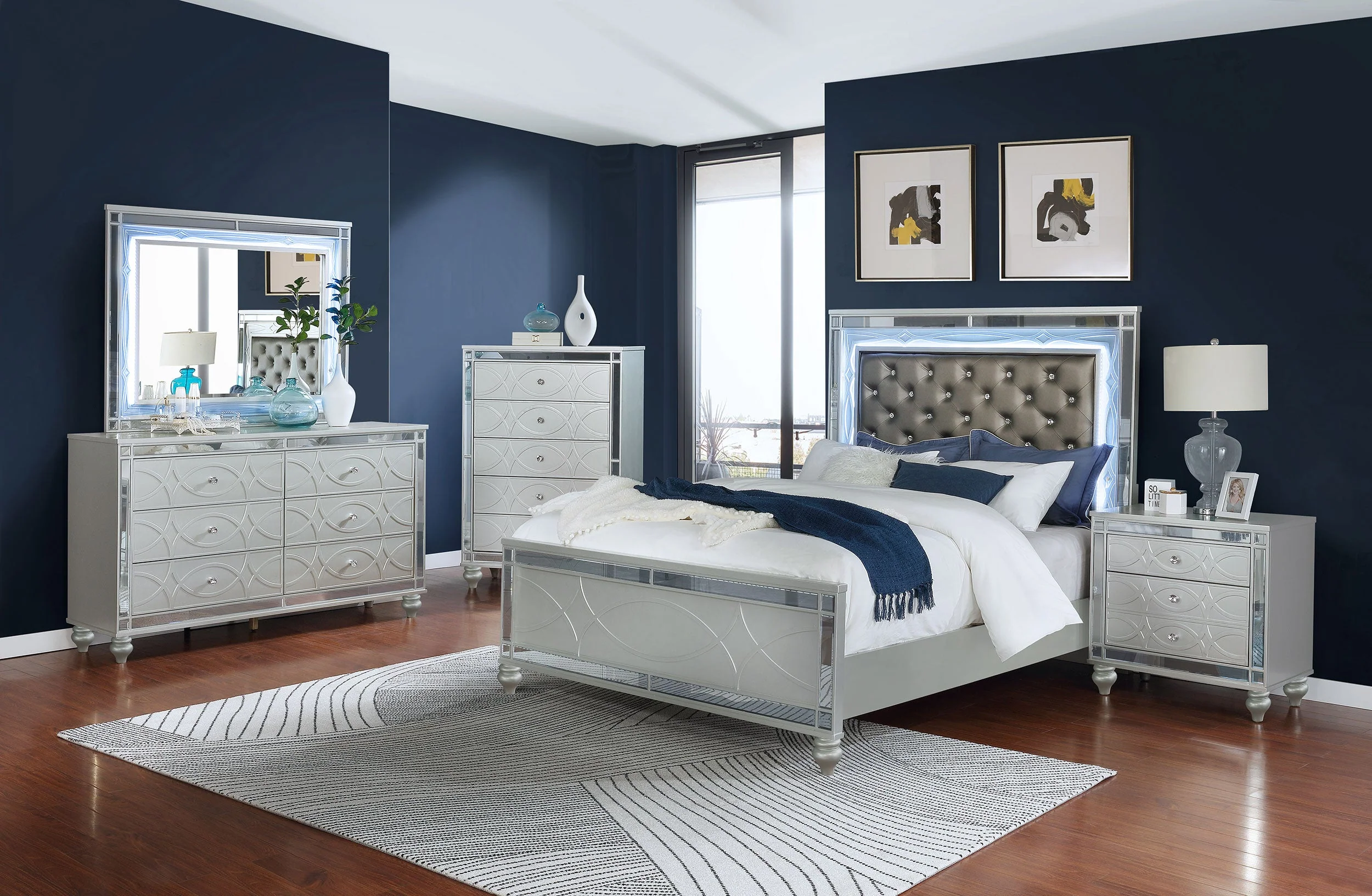 Gunnison Wood LED Panel Bed Silver Metallic - Image 33