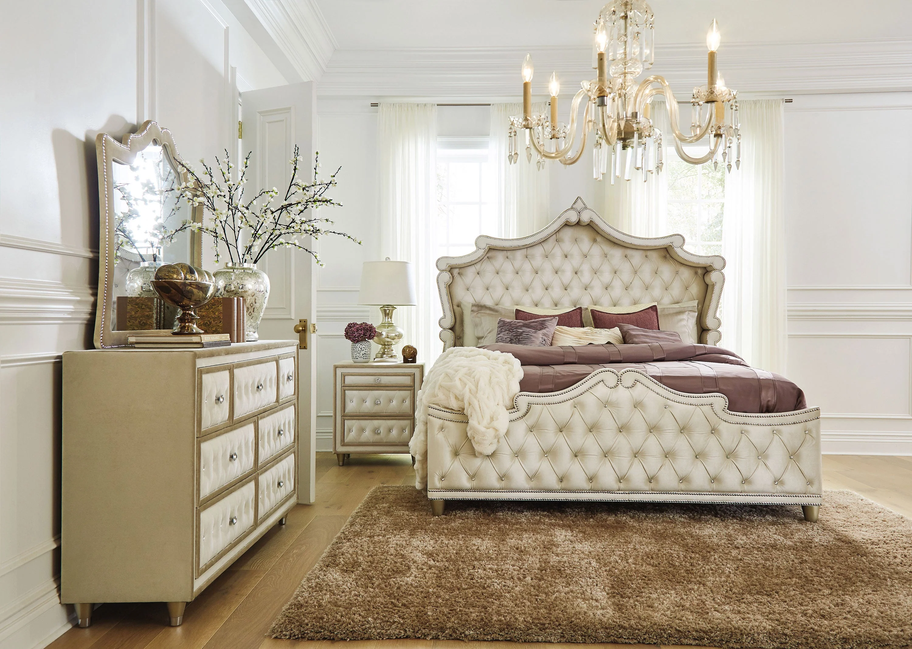 Antonella 7-drawer Upholstered Dresser Ivory and Camel - Image 6