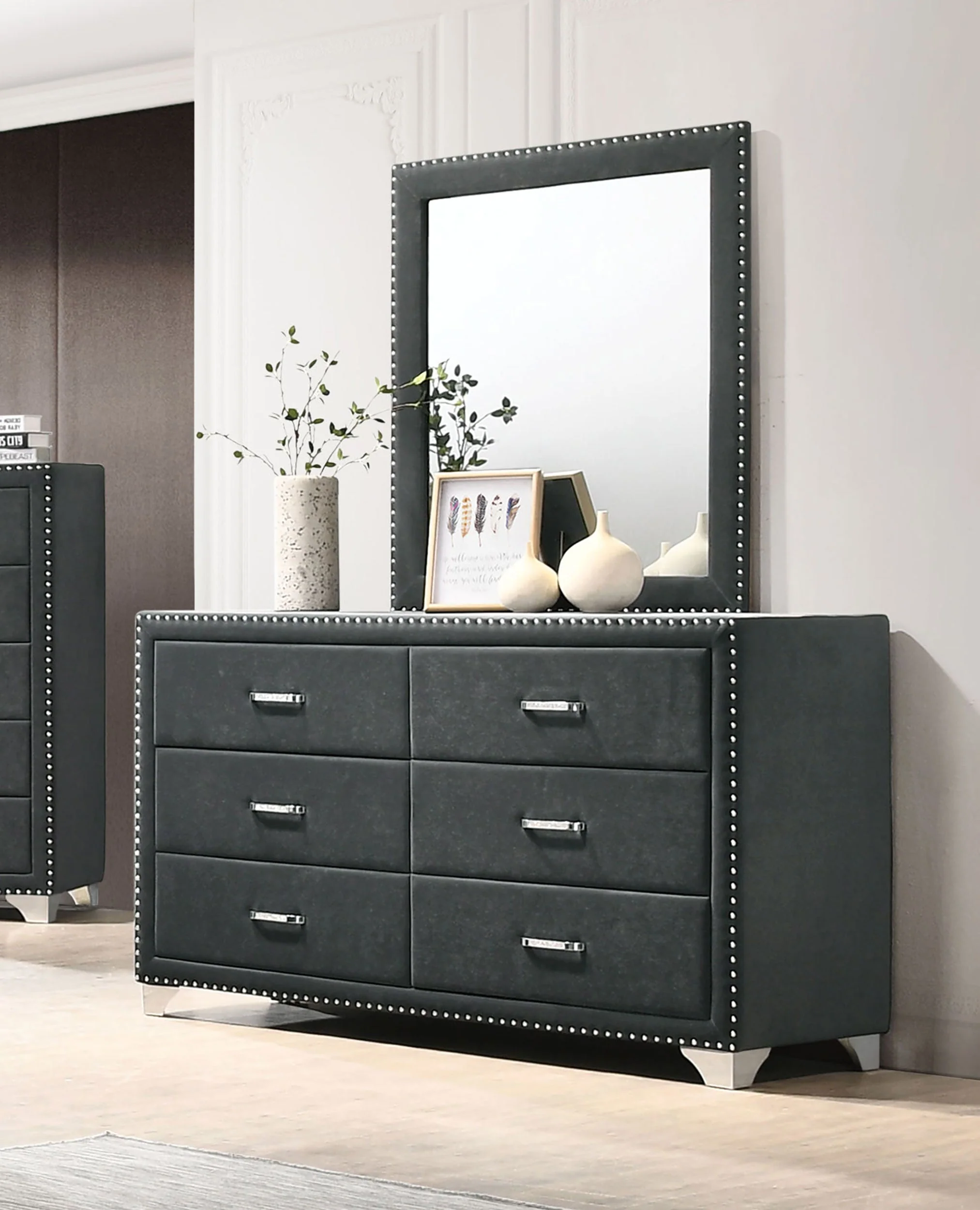 Melody 6-drawer Upholstered Dresser with Mirror - Image 5