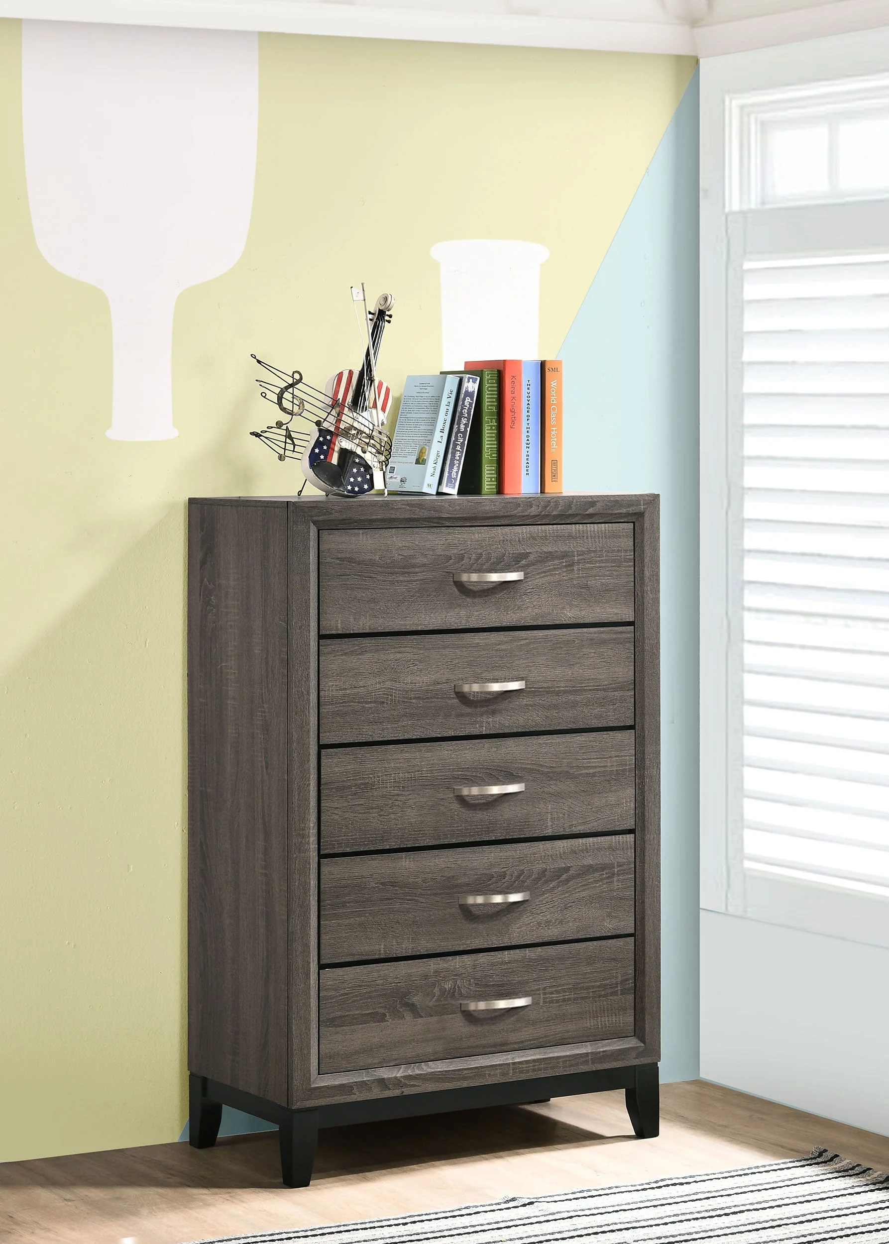Watson 5-drawer Bedroom Chest Grey Oak - Image 3