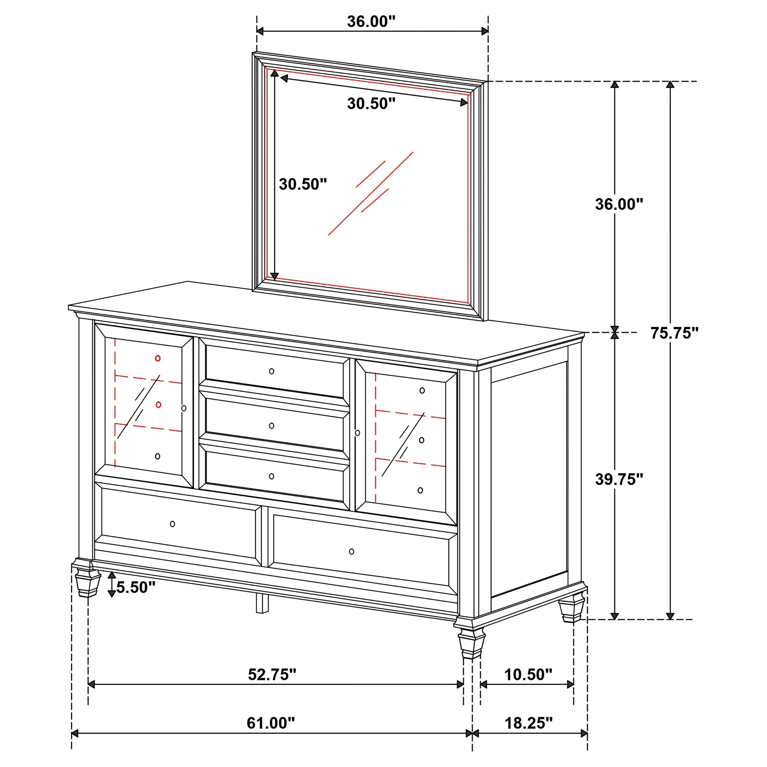 Sandy Beach 11-drawer Dresser with Mirror - Image 12