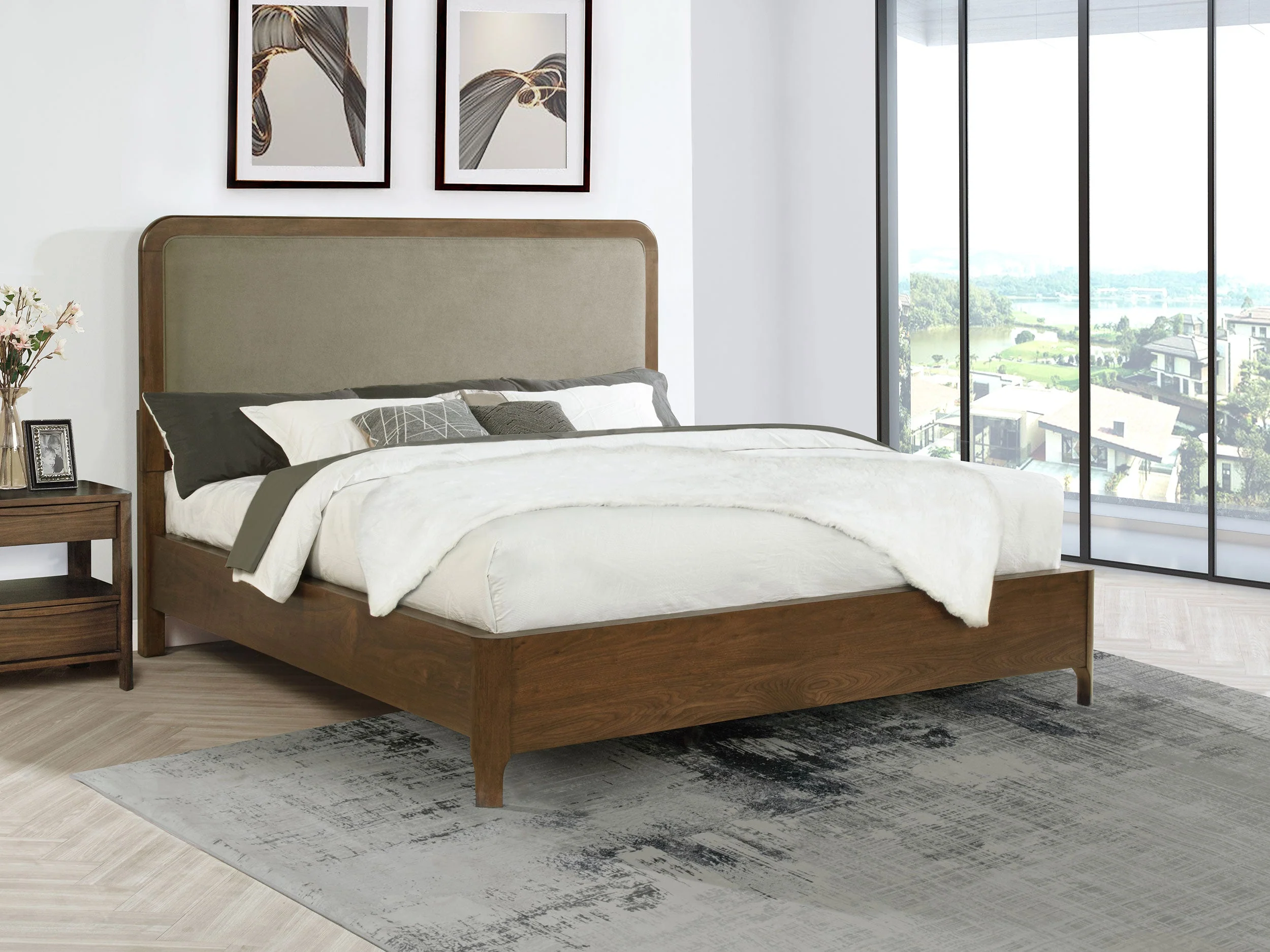 Maderia 57-inch Upholstered Panel Bed Walnut - Image 9