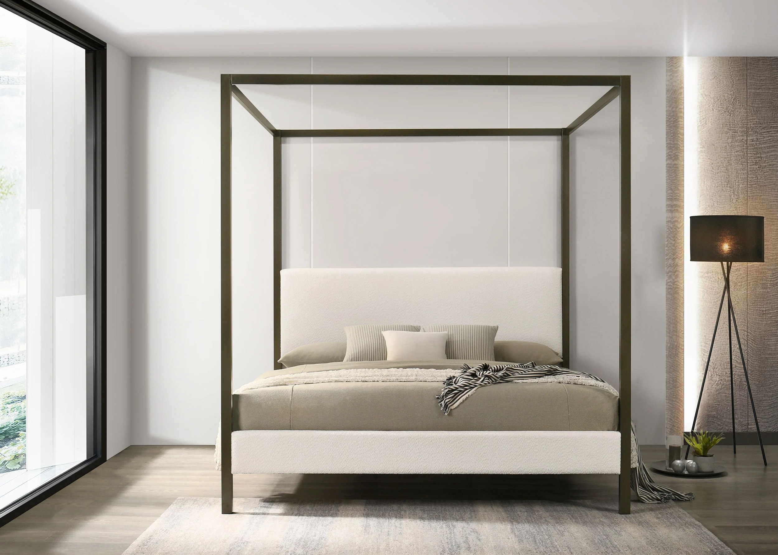 Monroe Upholstered Canopy Bed Vanilla - Image 6