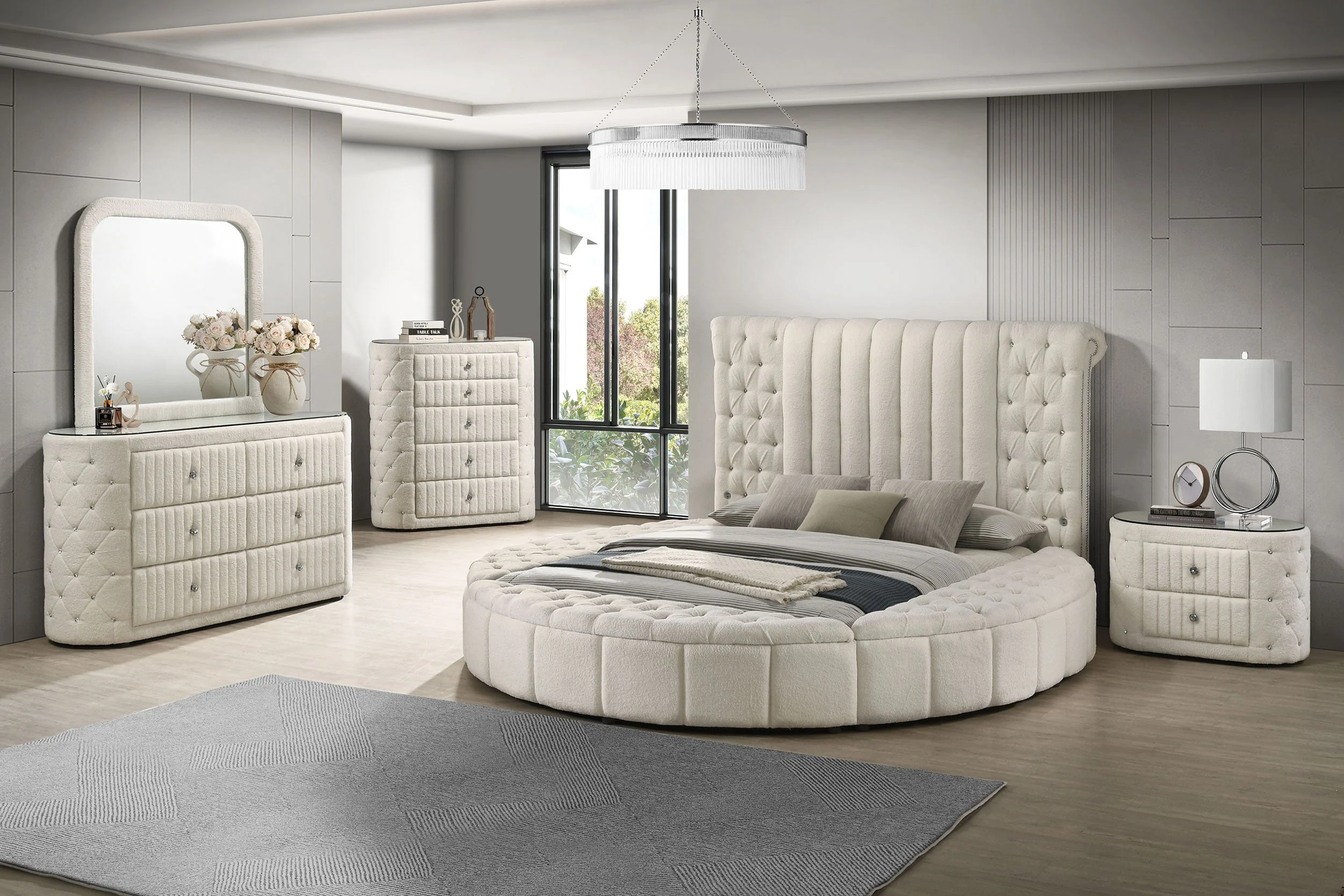 Sonya Upholstered Round Storage Bed Ivory - Image 24
