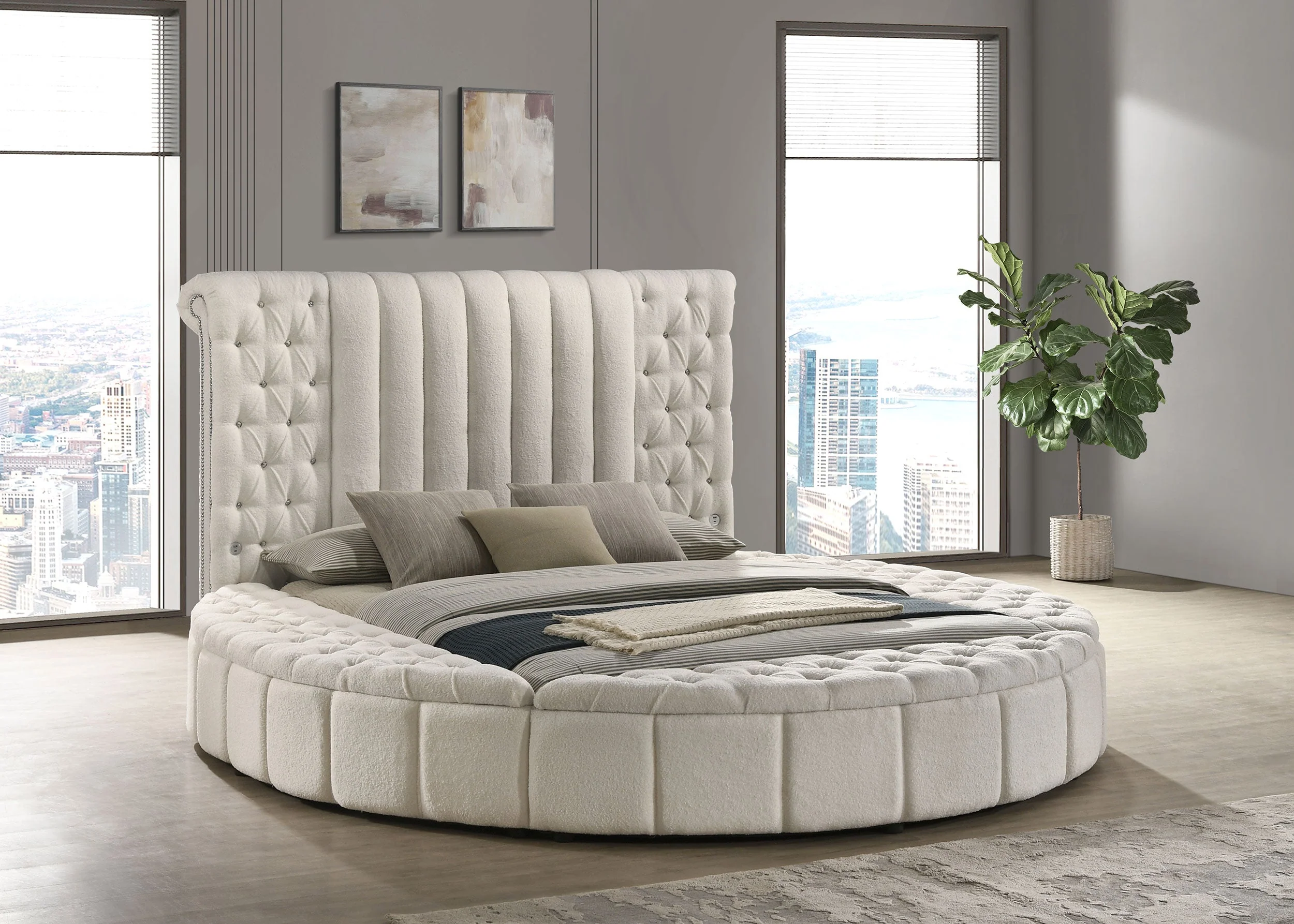 Sonya Upholstered Round Storage Bed Ivory - Image 5