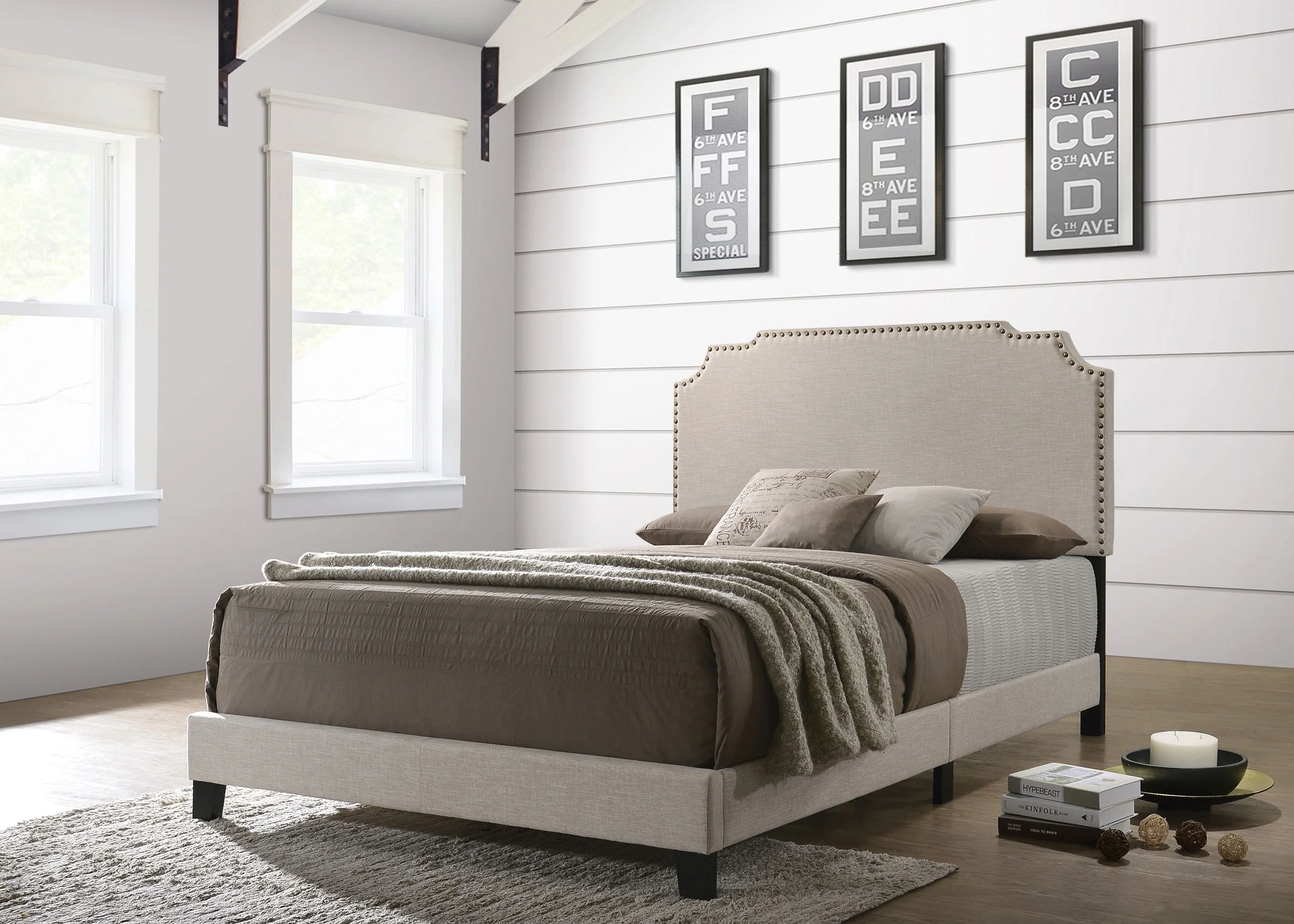 Tamarac Upholstered Panel Bed Beige - Image 9