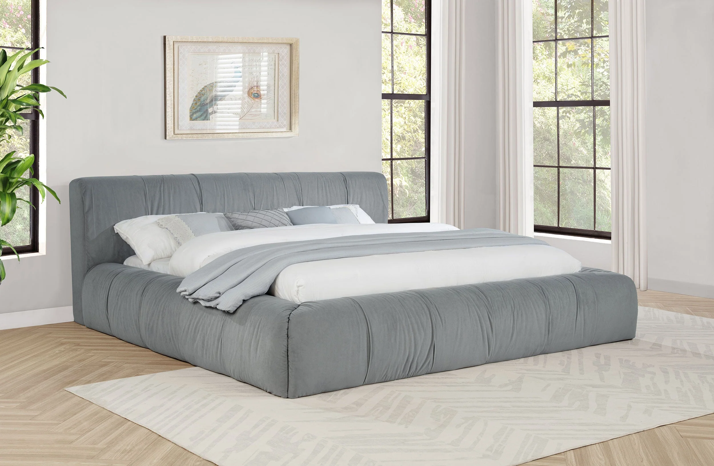 Wilshire Upholstered Platform Bed Grey - Image 9