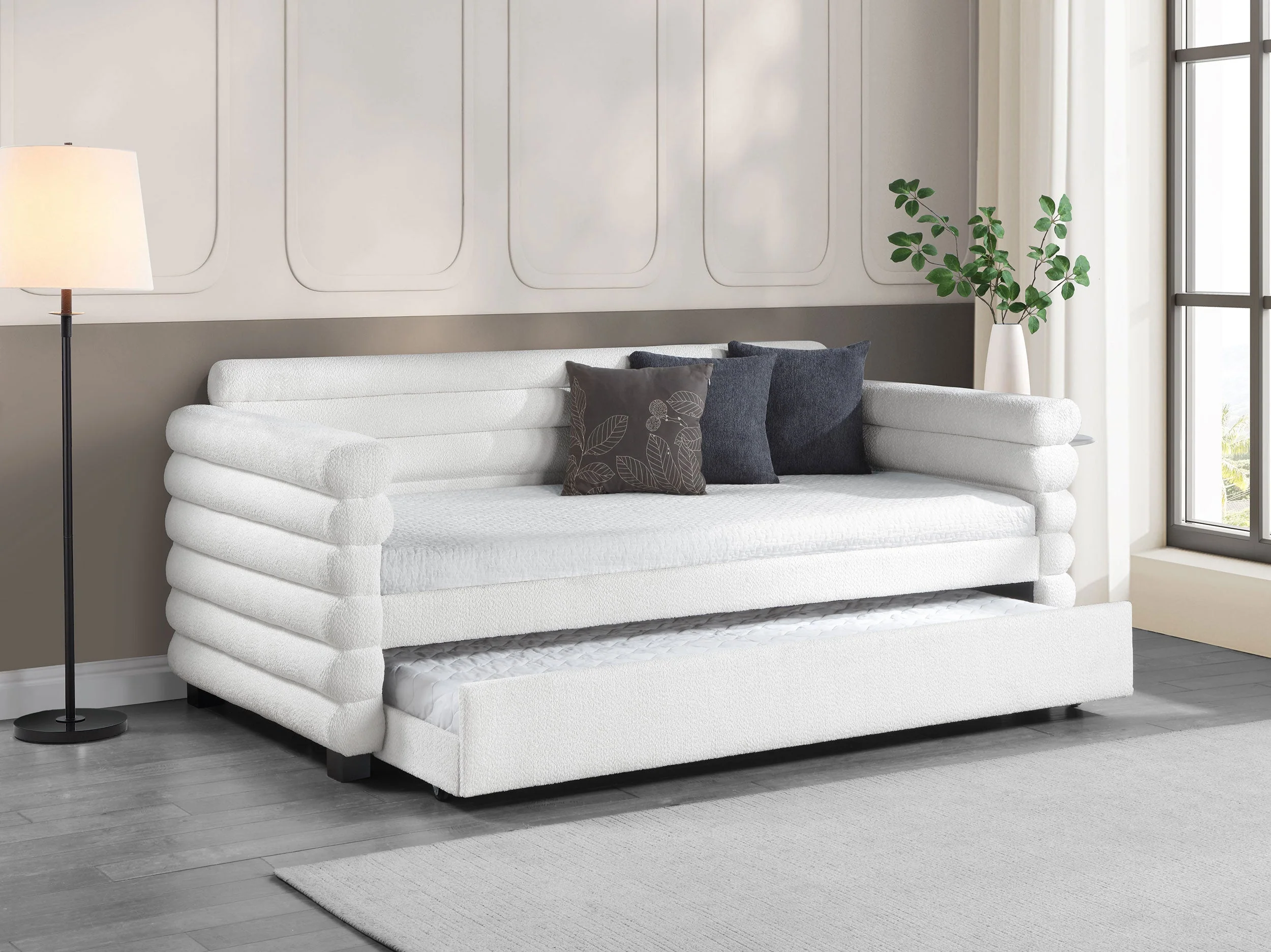 Patricia Boucle Upholstered Twin Day Bed with Trundle - Image 6