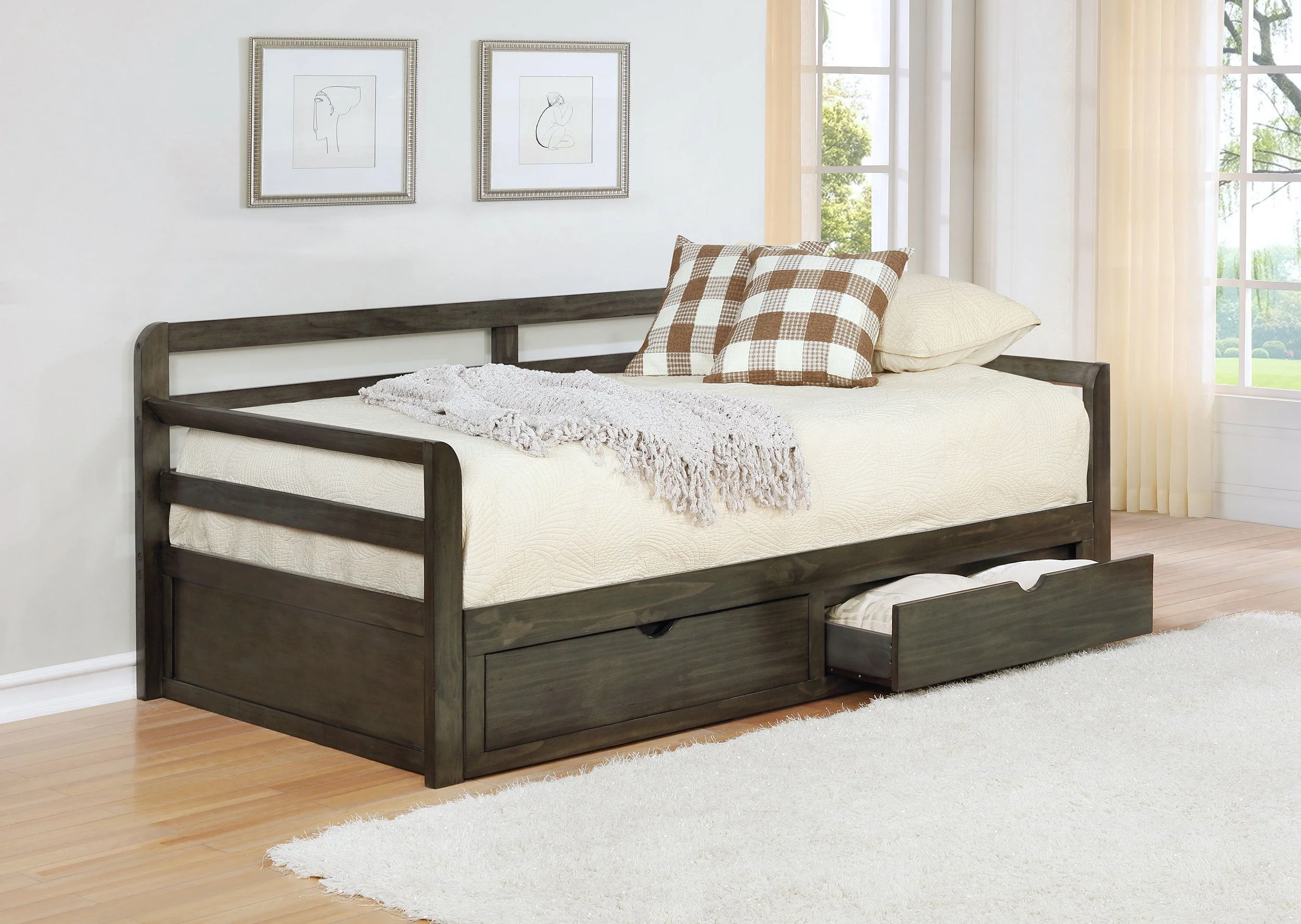 Sorrento 2-drawer Twin XL Daybed with Extension Trundle Grey - Image 3