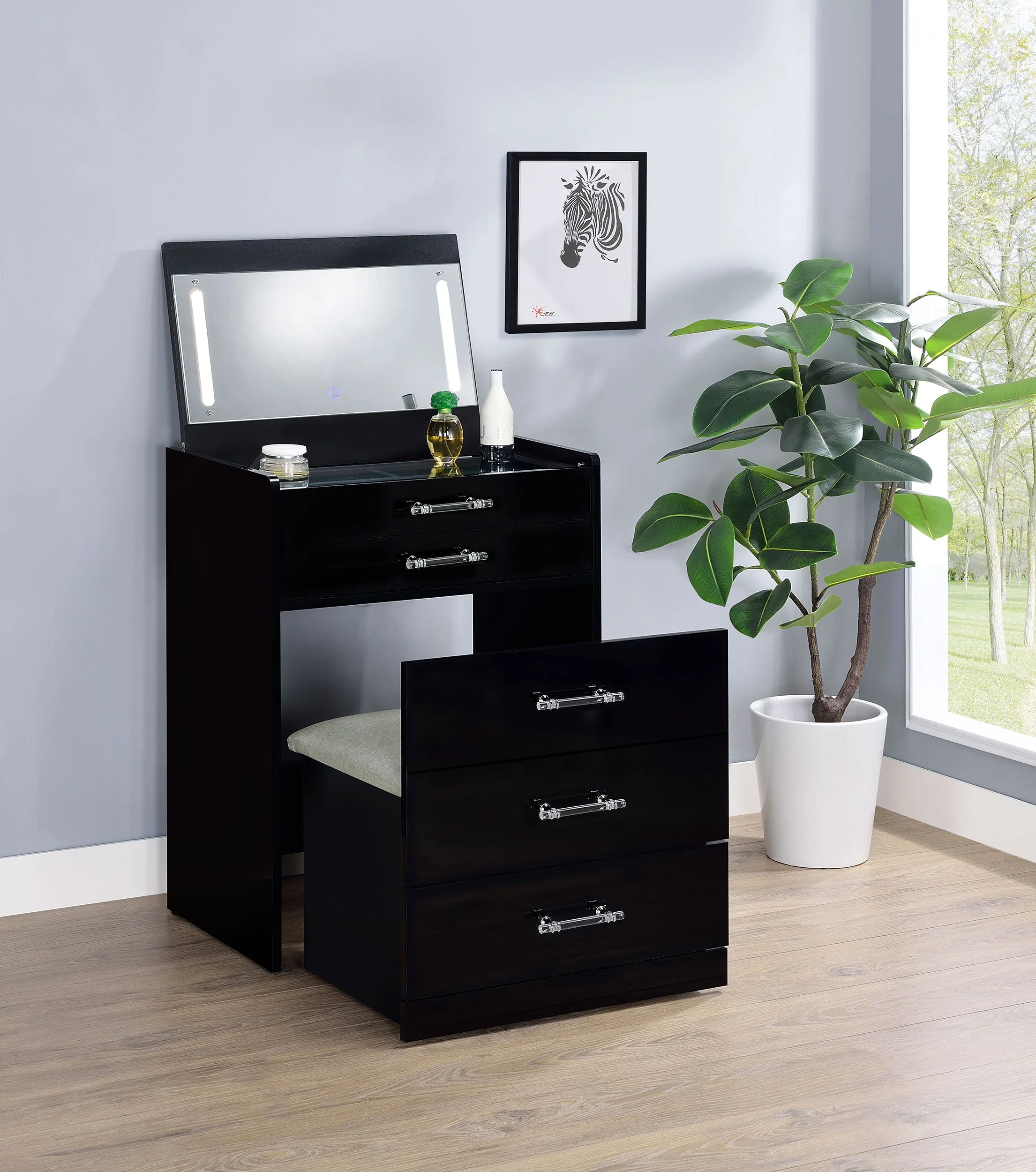 Danbury 3-drawer Makeup Vanity & Stool Set High Gloss - Image 11