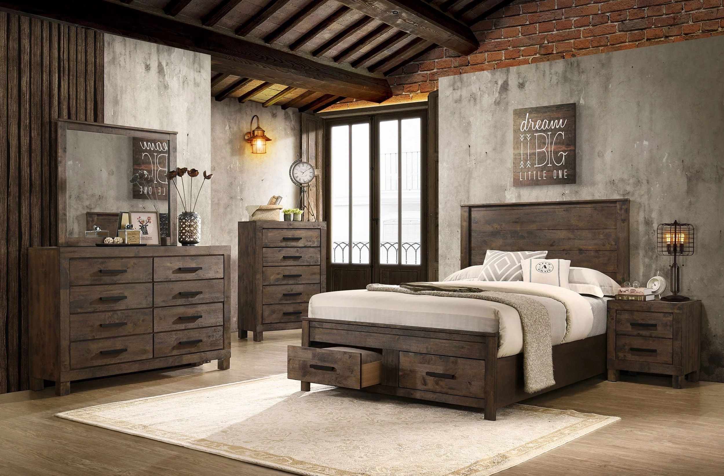 Woodmont Wood Storage Panel Bed Rustic Golden Brown - Image 29