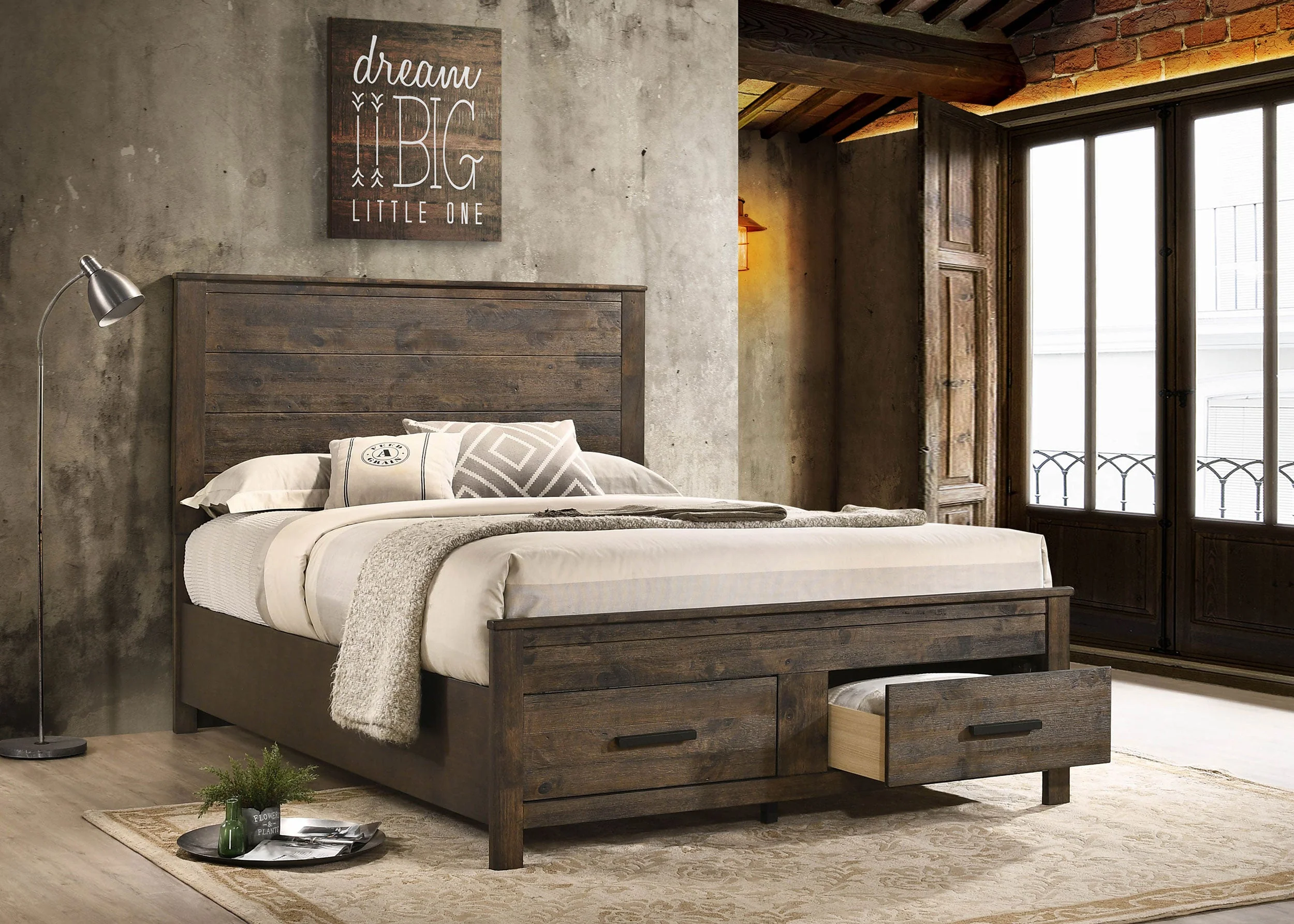 Woodmont Wood Storage Panel Bed Rustic Golden Brown - Image 7
